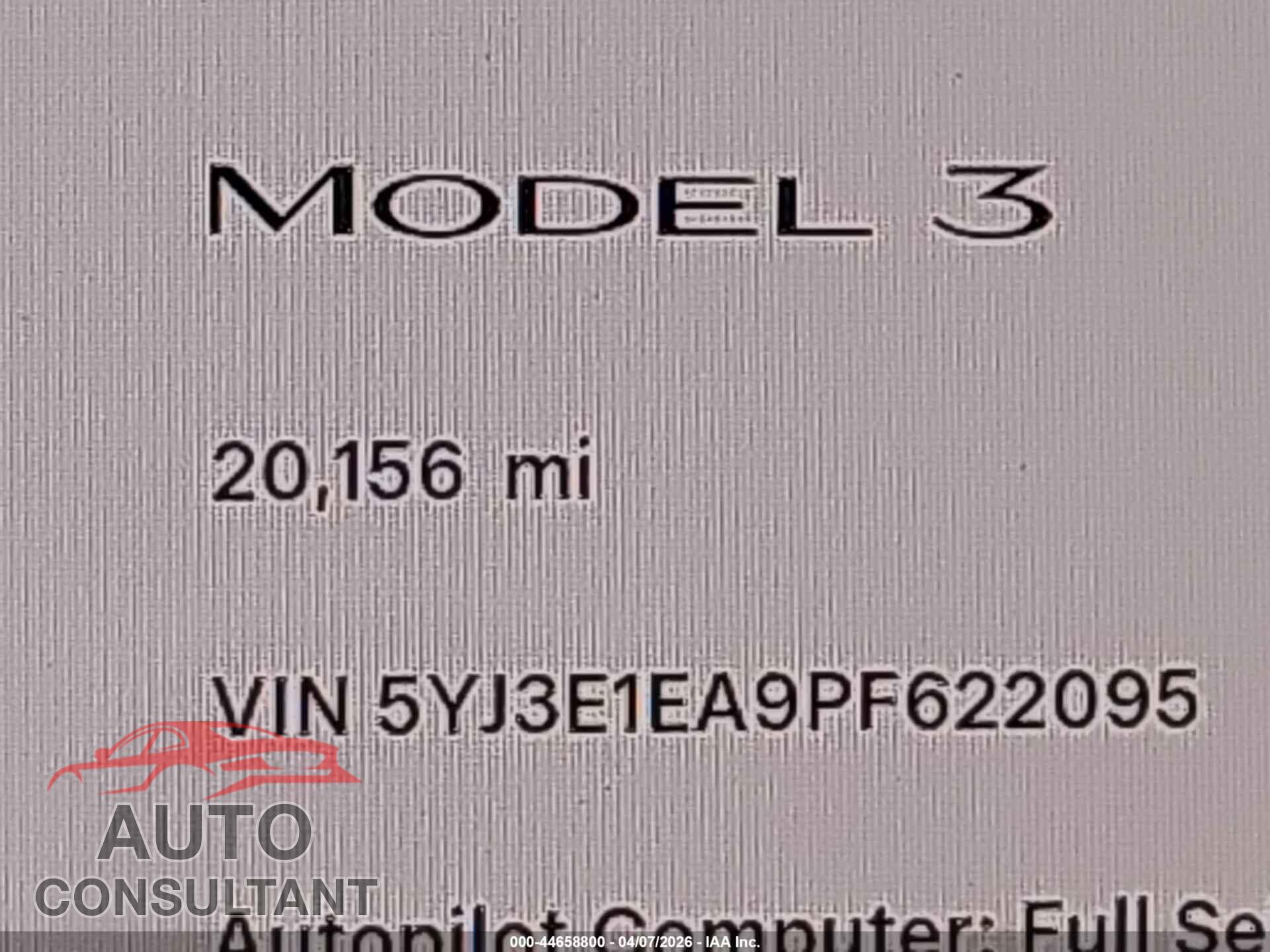 TESLA MODEL 3 2023 - 5YJ3E1EA9PF622095