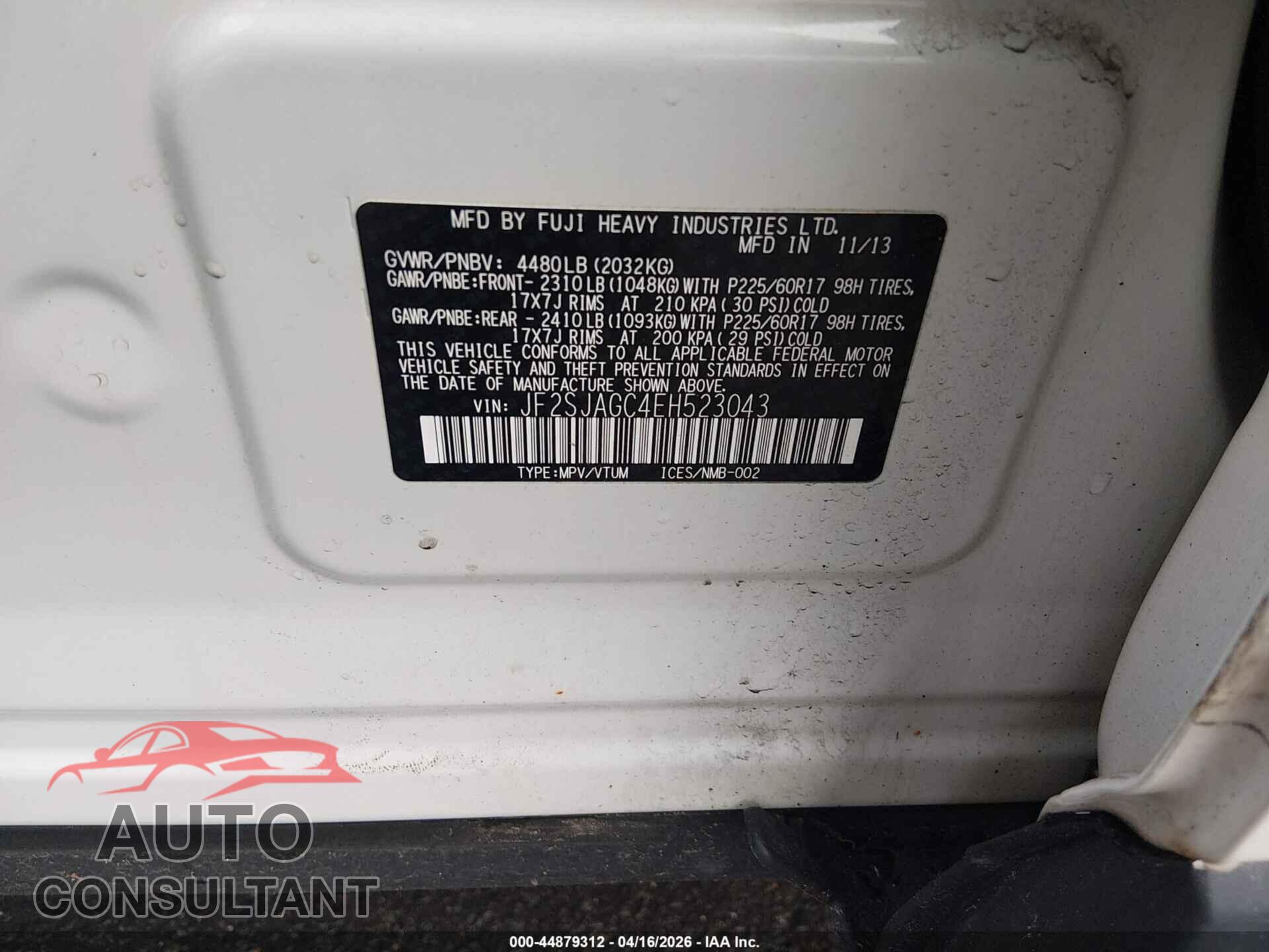 SUBARU FORESTER 2014 - JF2SJAGC4EH523043