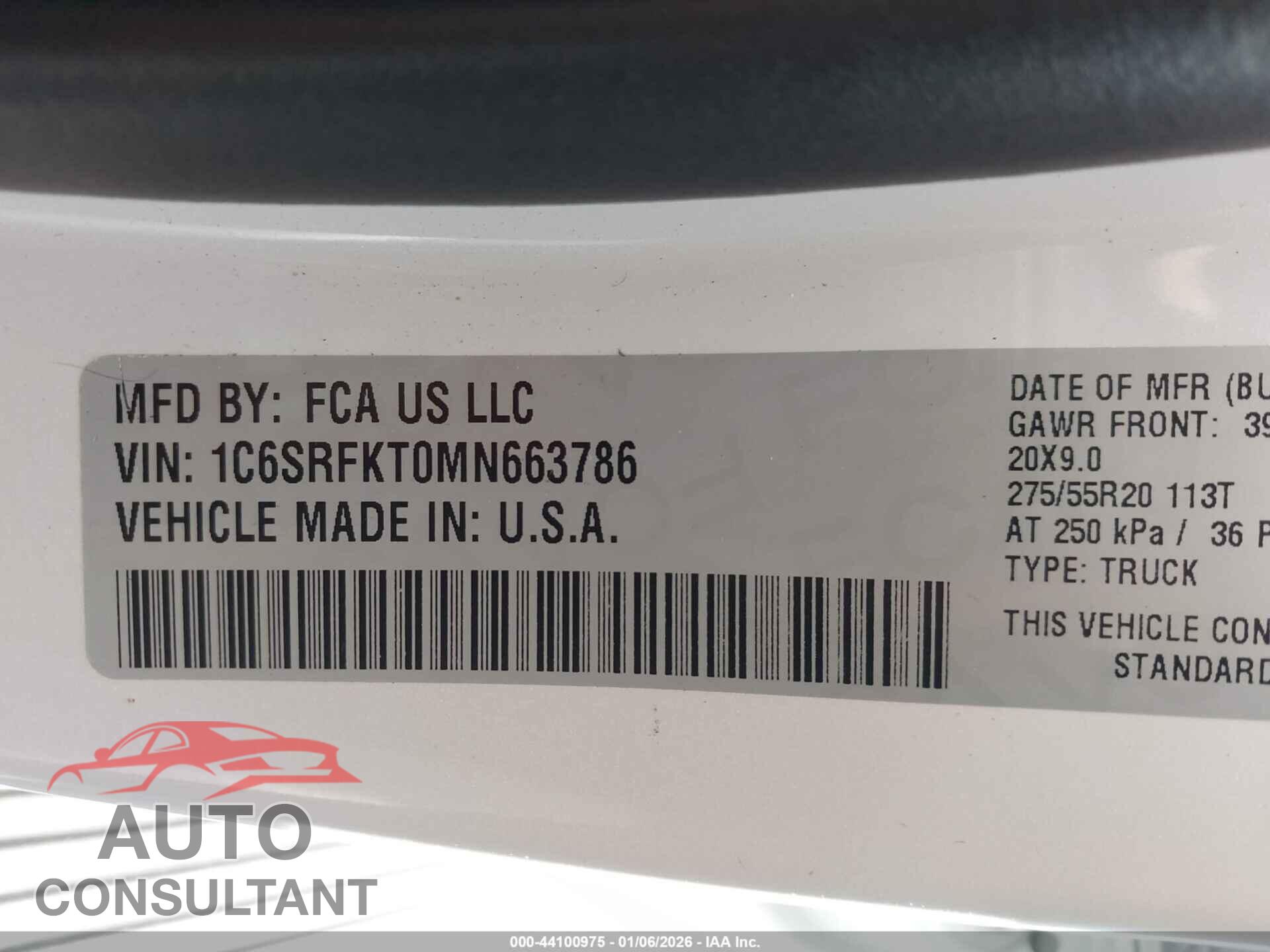 RAM 1500 2021 - 1C6SRFKT0MN663786