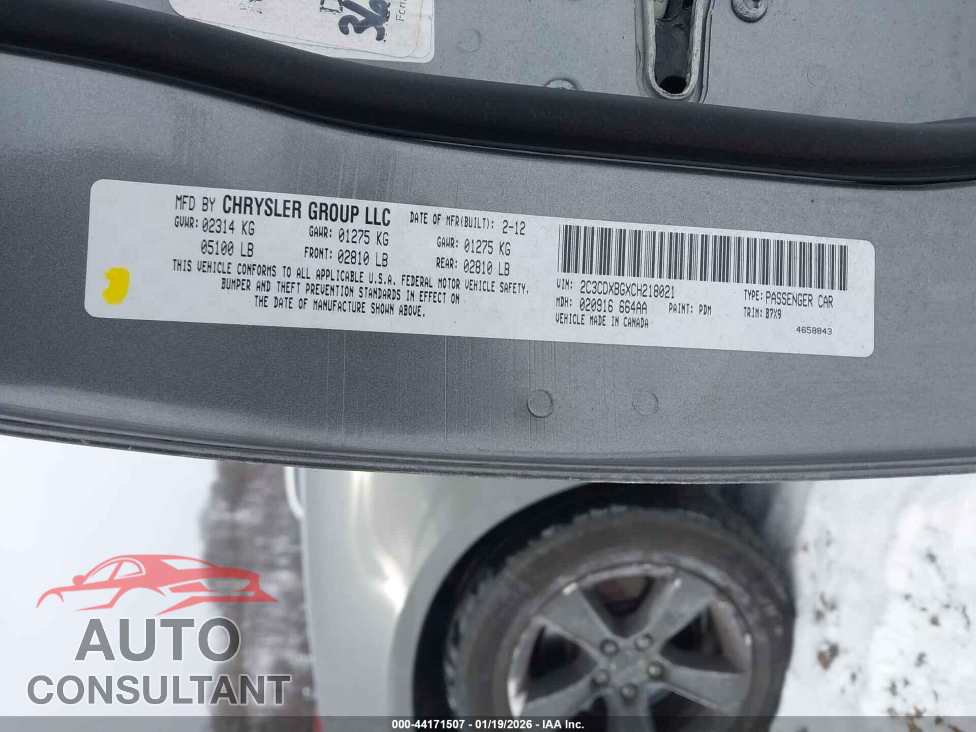 DODGE CHARGER 2012 - 2C3CDXBGXCH218021