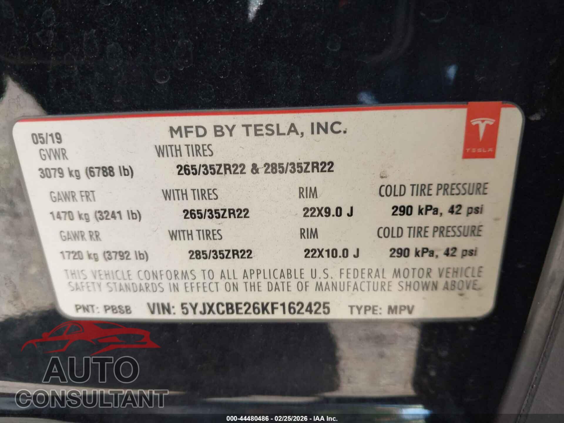 TESLA MODEL X 2019 - 5YJXCBE26KF162425