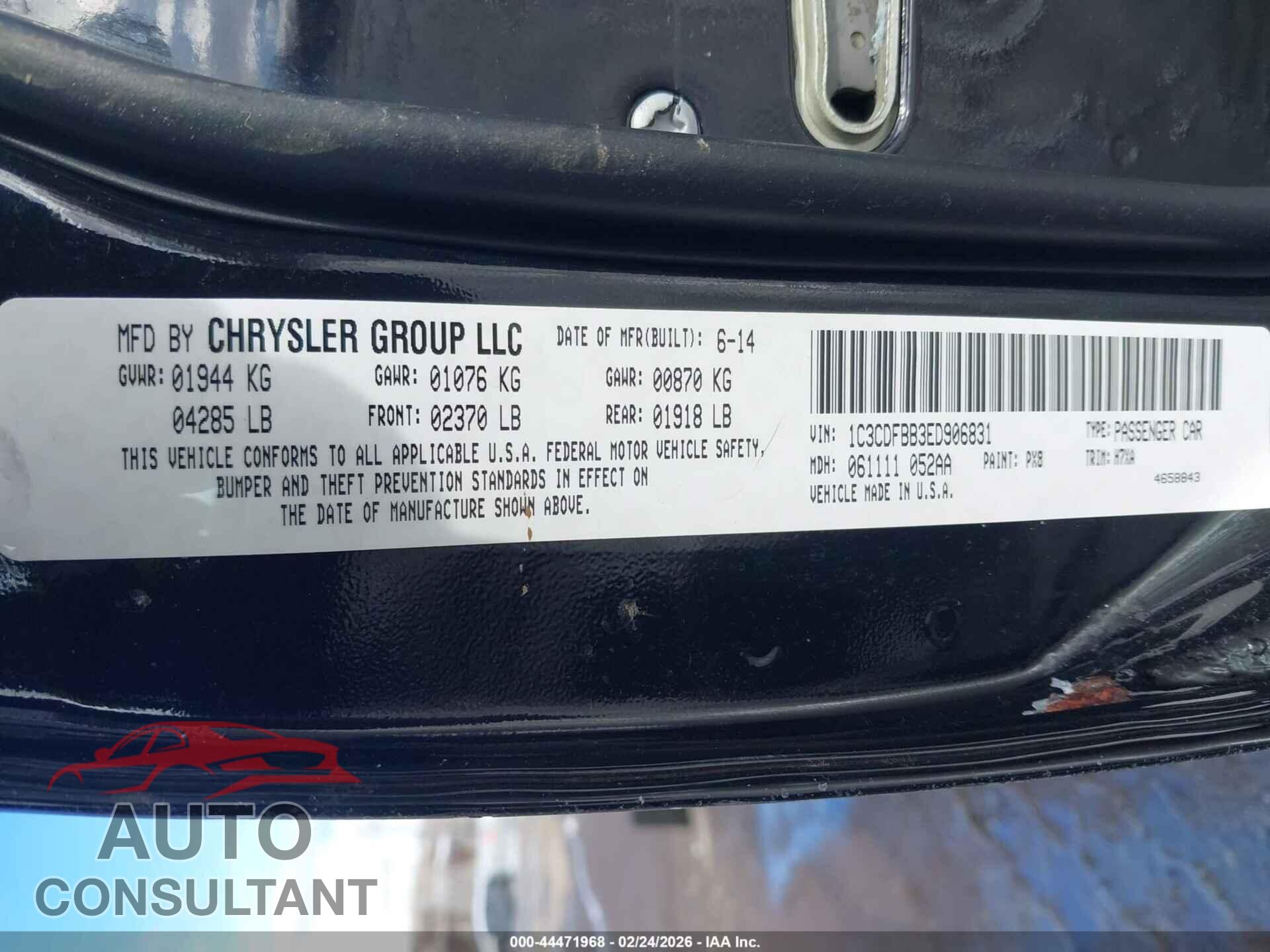 DODGE DART 2014 - 1C3CDFBB3ED906831
