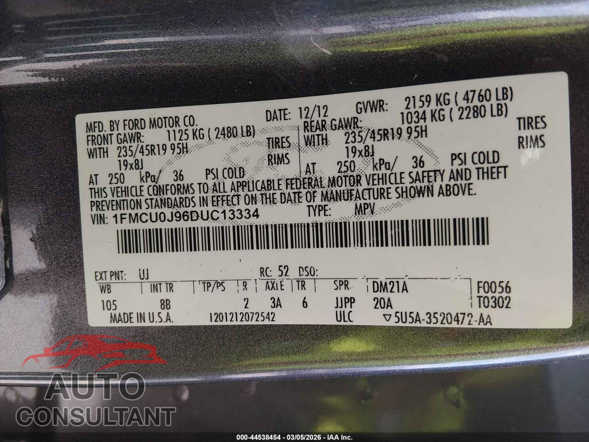 FORD ESCAPE 2013 - 1FMCU0J96DUC13334