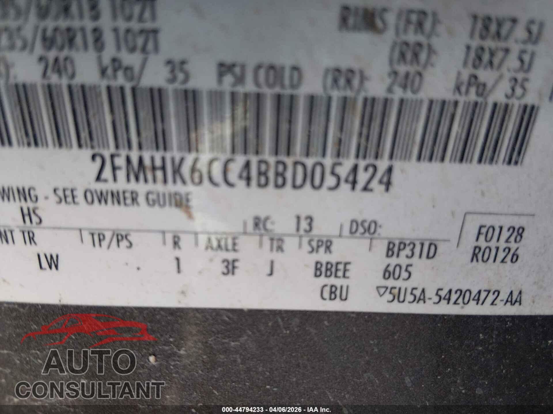 FORD FLEX 2011 - 2FMHK6CC4BBD05424