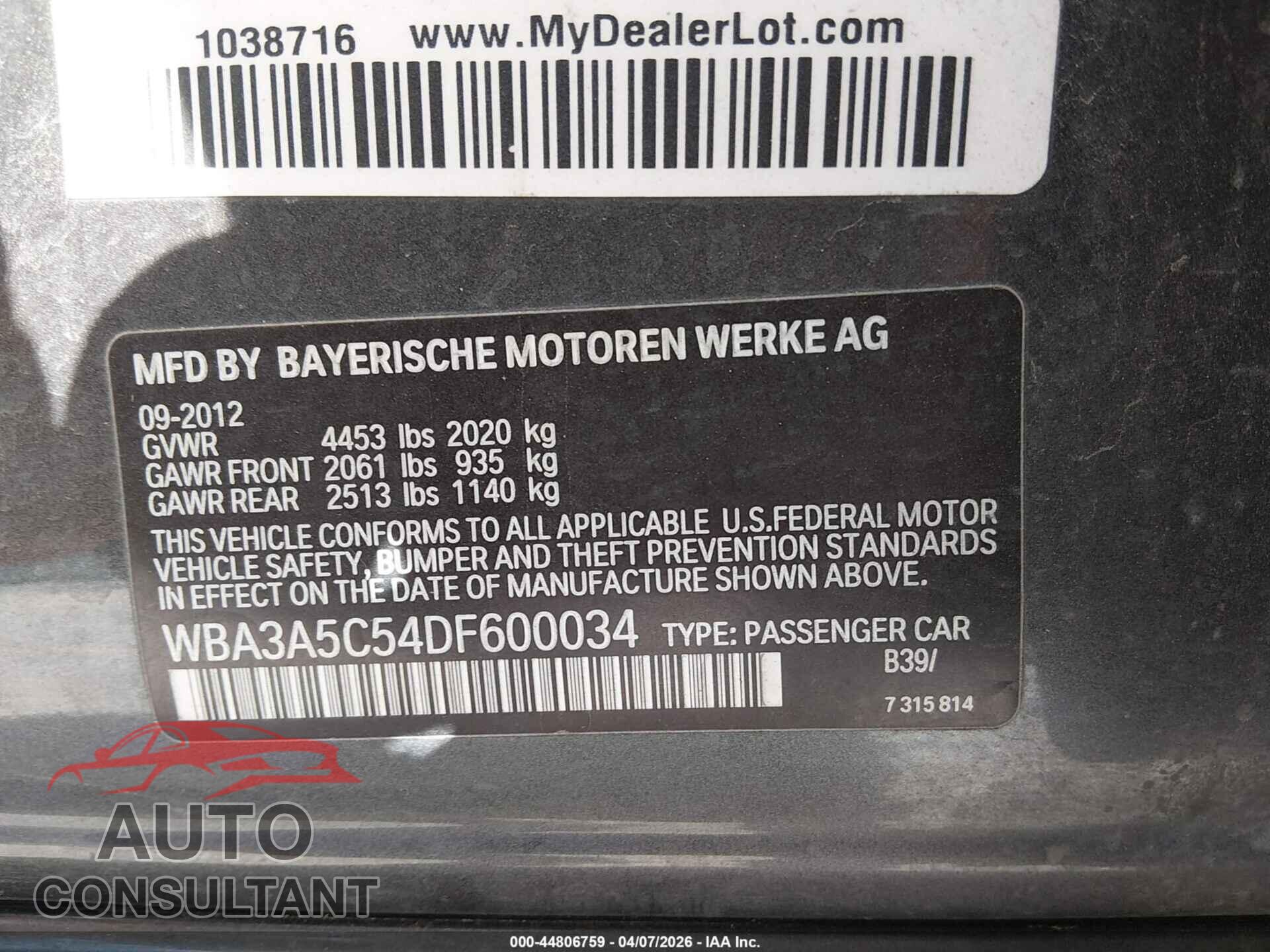 BMW 328I 2013 - WBA3A5C54DF600034