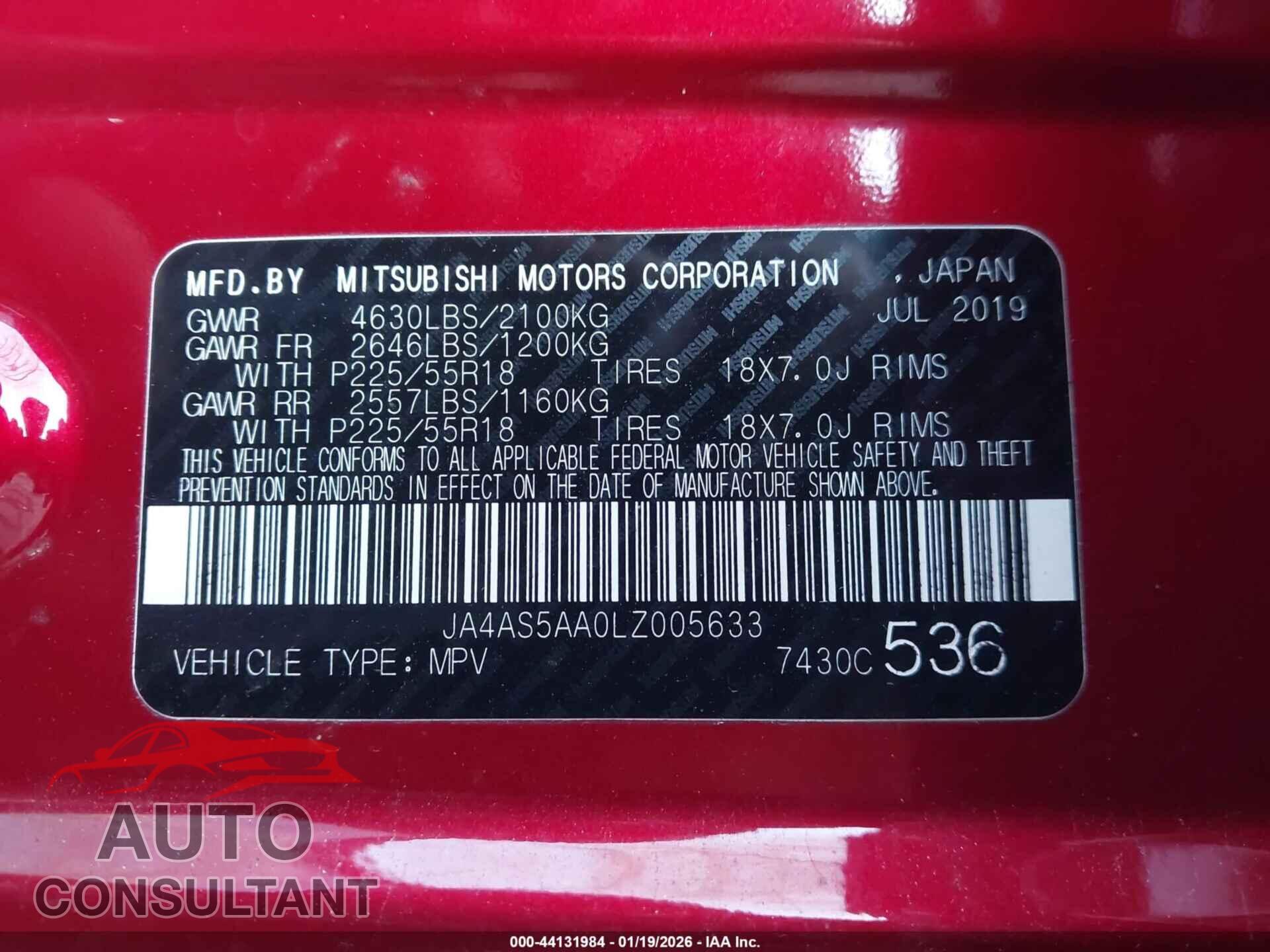 MITSUBISHI ECLIPSE CROSS 2020 - JA4AS5AA0LZ005633