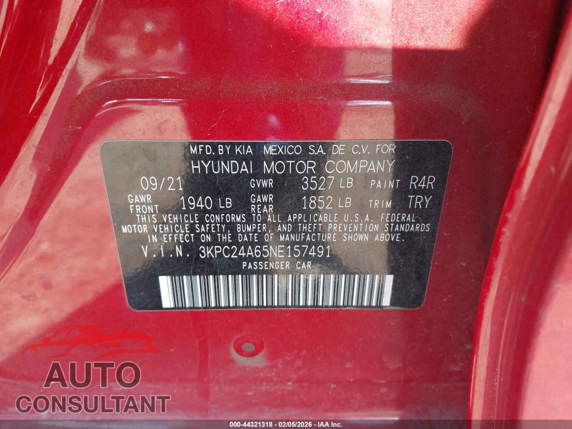 HYUNDAI ACCENT 2022 - 3KPC24A65NE157491