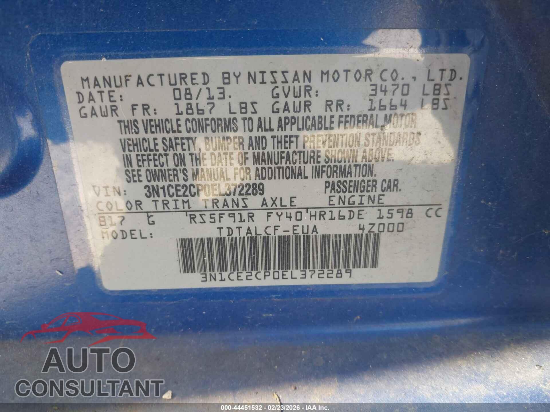 NISSAN VERSA NOTE 2014 - 3N1CE2CP0EL372289