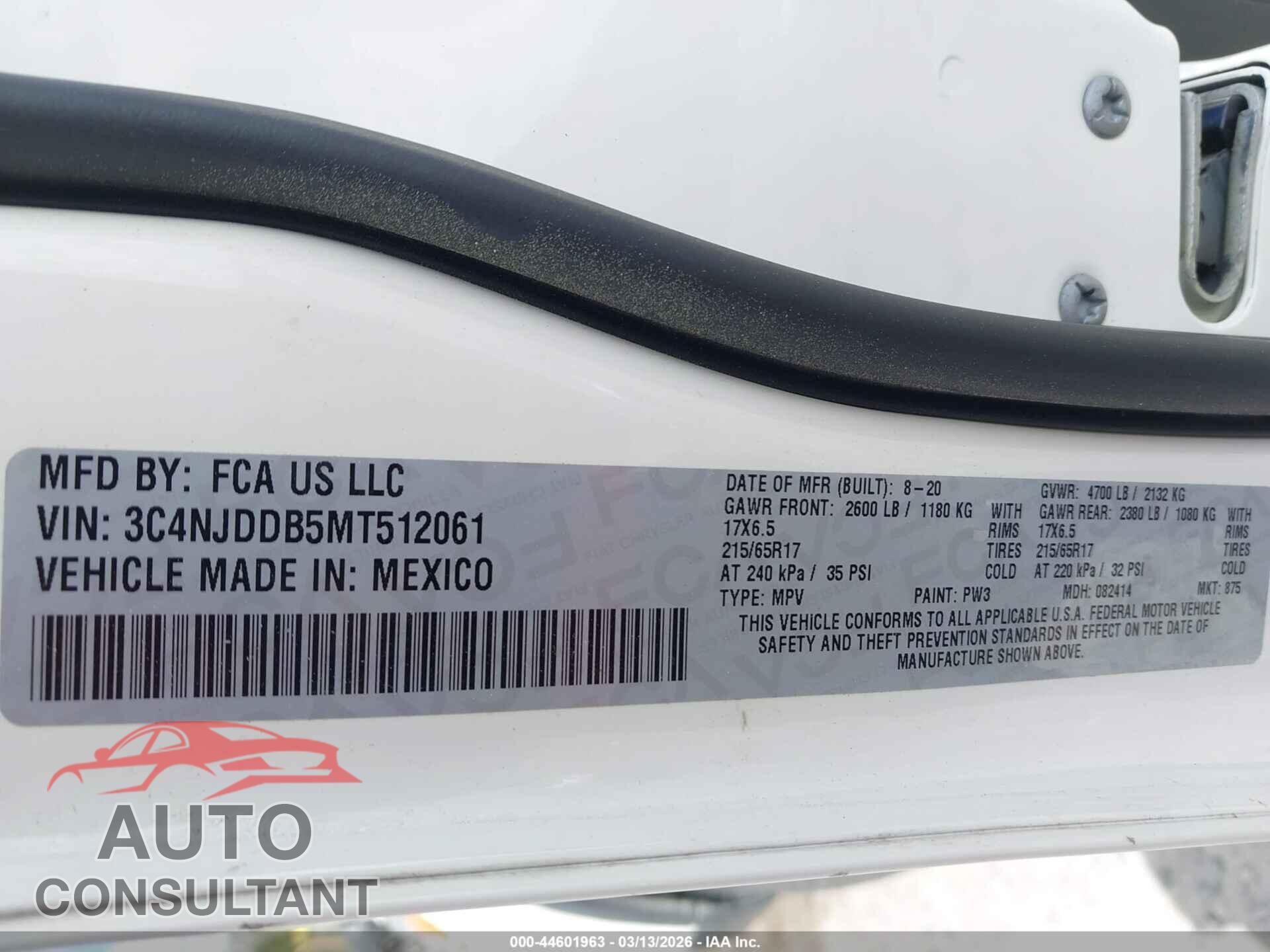 JEEP COMPASS 2021 - 3C4NJDDB5MT512061