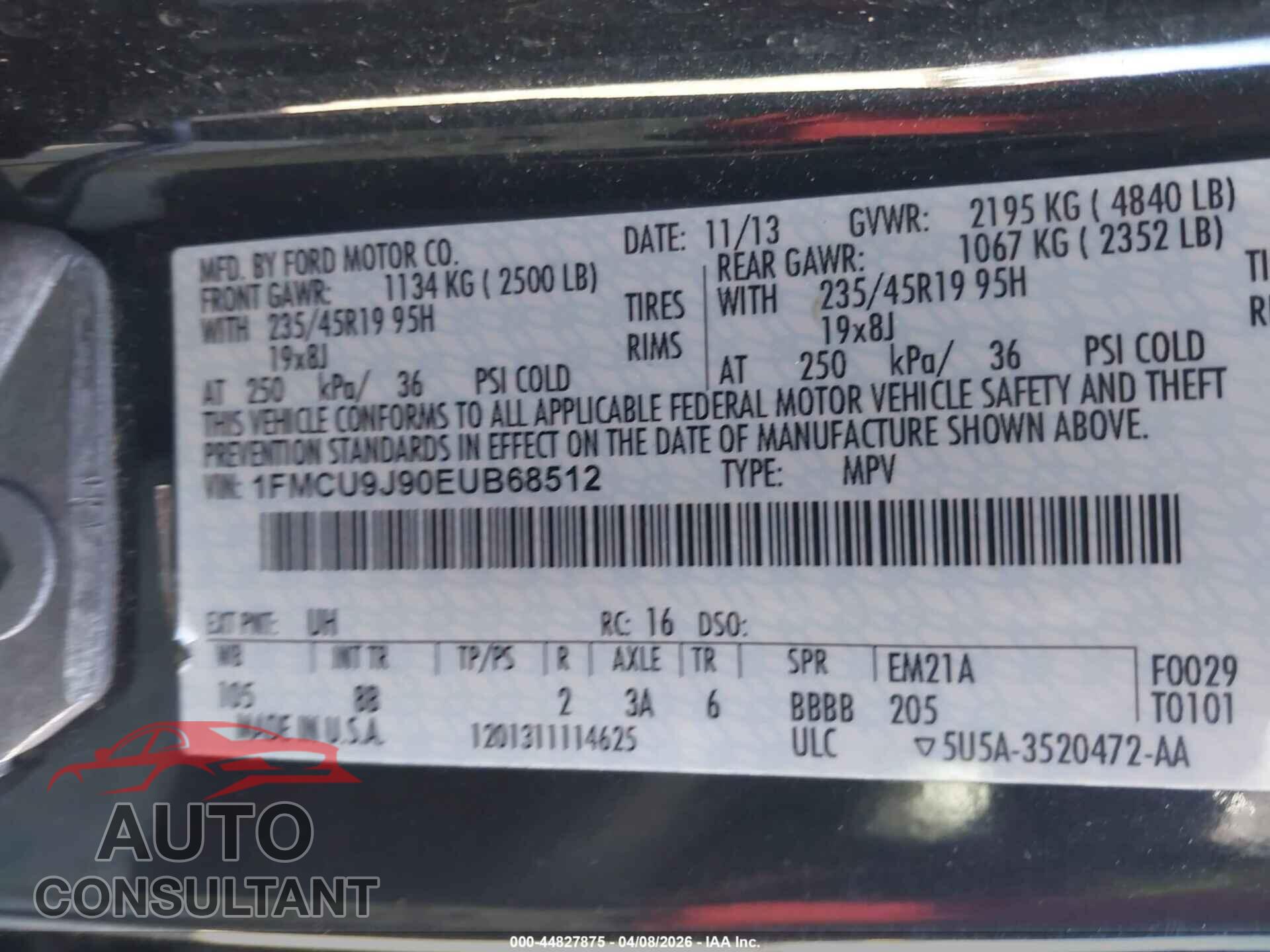 FORD ESCAPE 2014 - 1FMCU9J90EUB68512