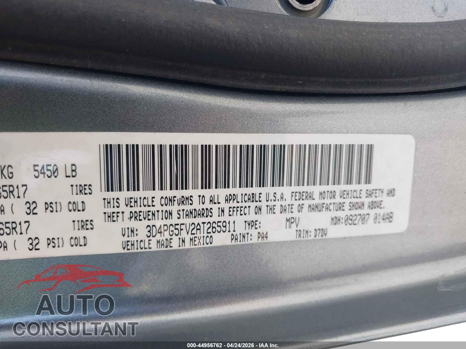 DODGE JOURNEY 2010 - 3D4PG5FV2AT265911