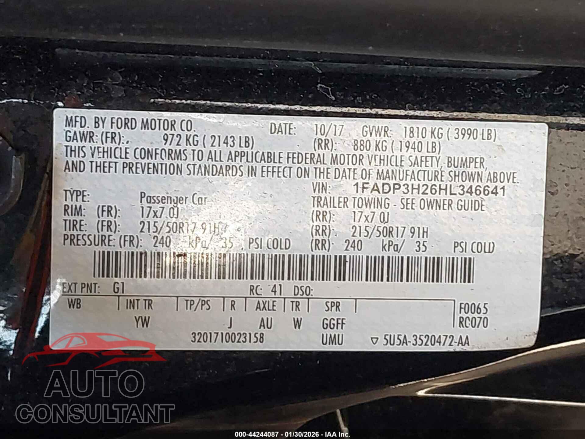 FORD FOCUS 2017 - 1FADP3H26HL346641