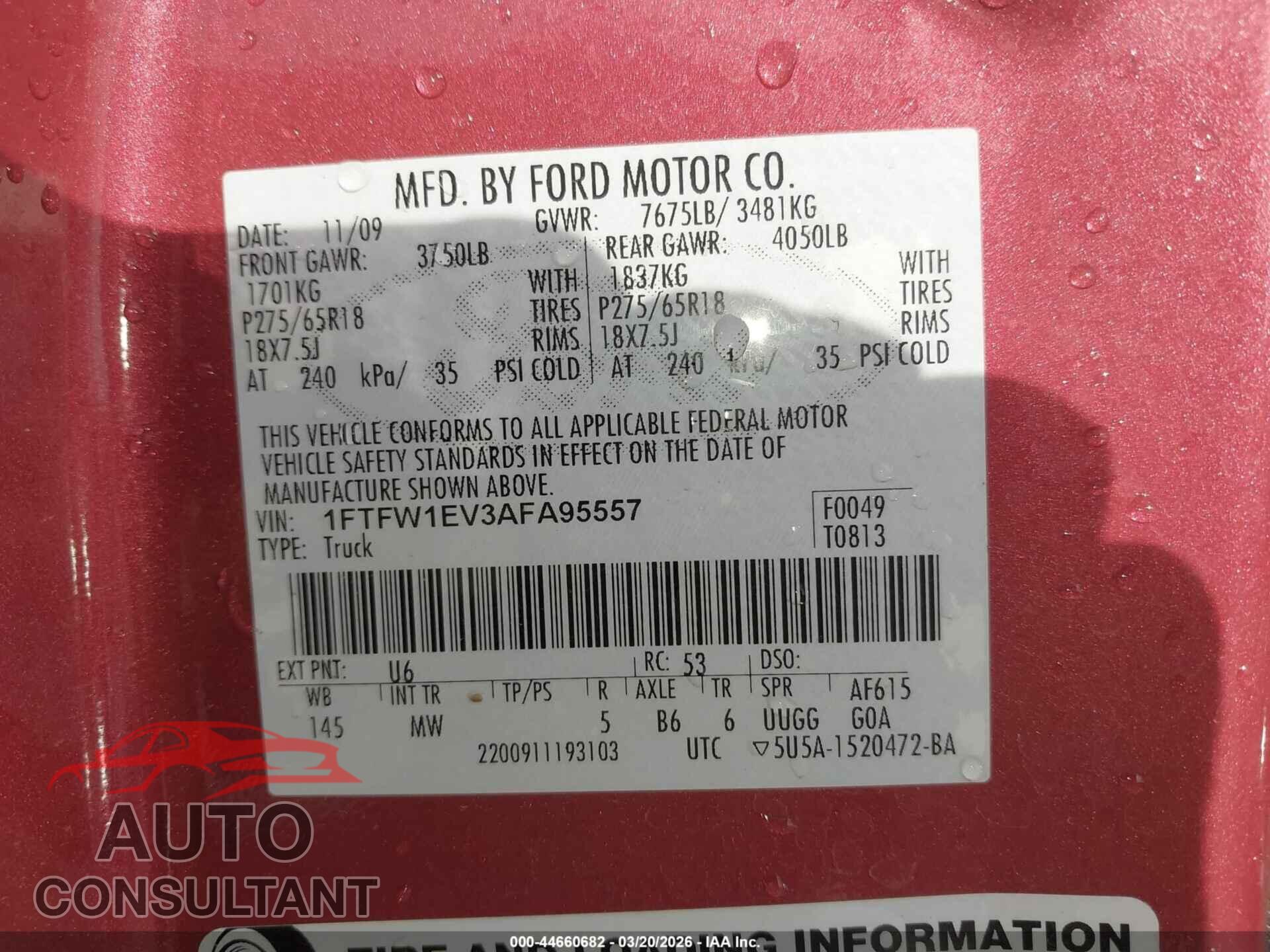FORD F-150 2010 - 1FTFW1EV3AFA95557