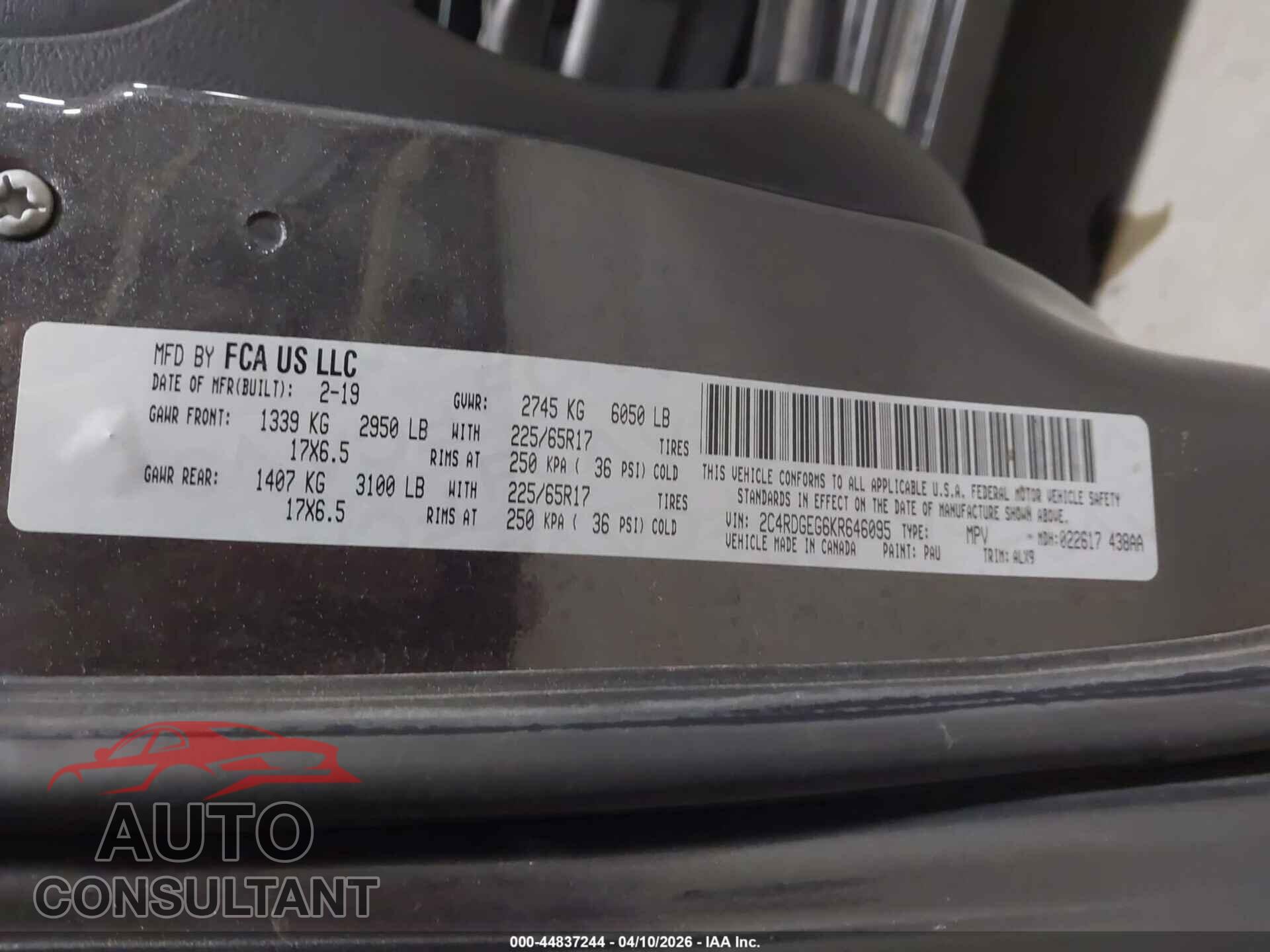 DODGE GRAND CARAVAN 2019 - 2C4RDGEG6KR646095