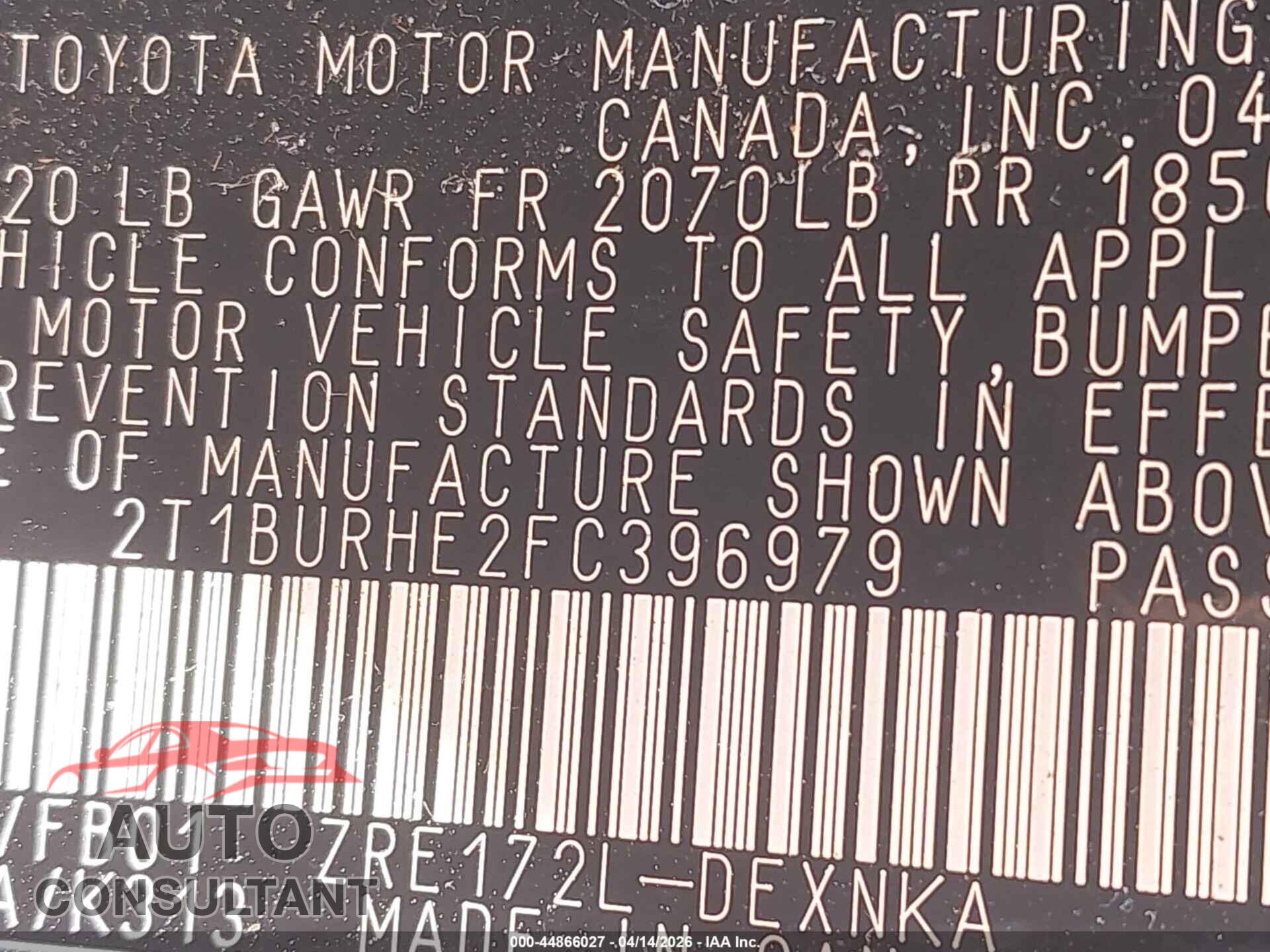 TOYOTA COROLLA 2015 - 2T1BURHE2FC396979