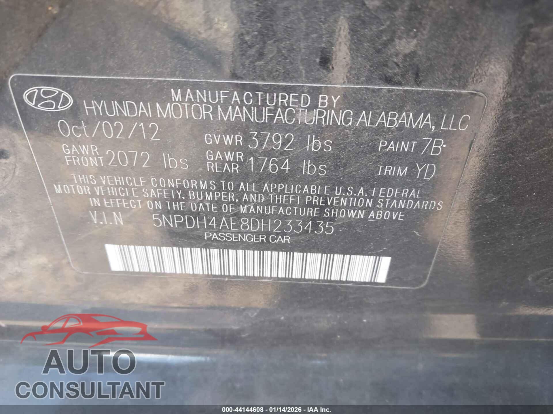 HYUNDAI ELANTRA 2013 - 5NPDH4AE8DH233435