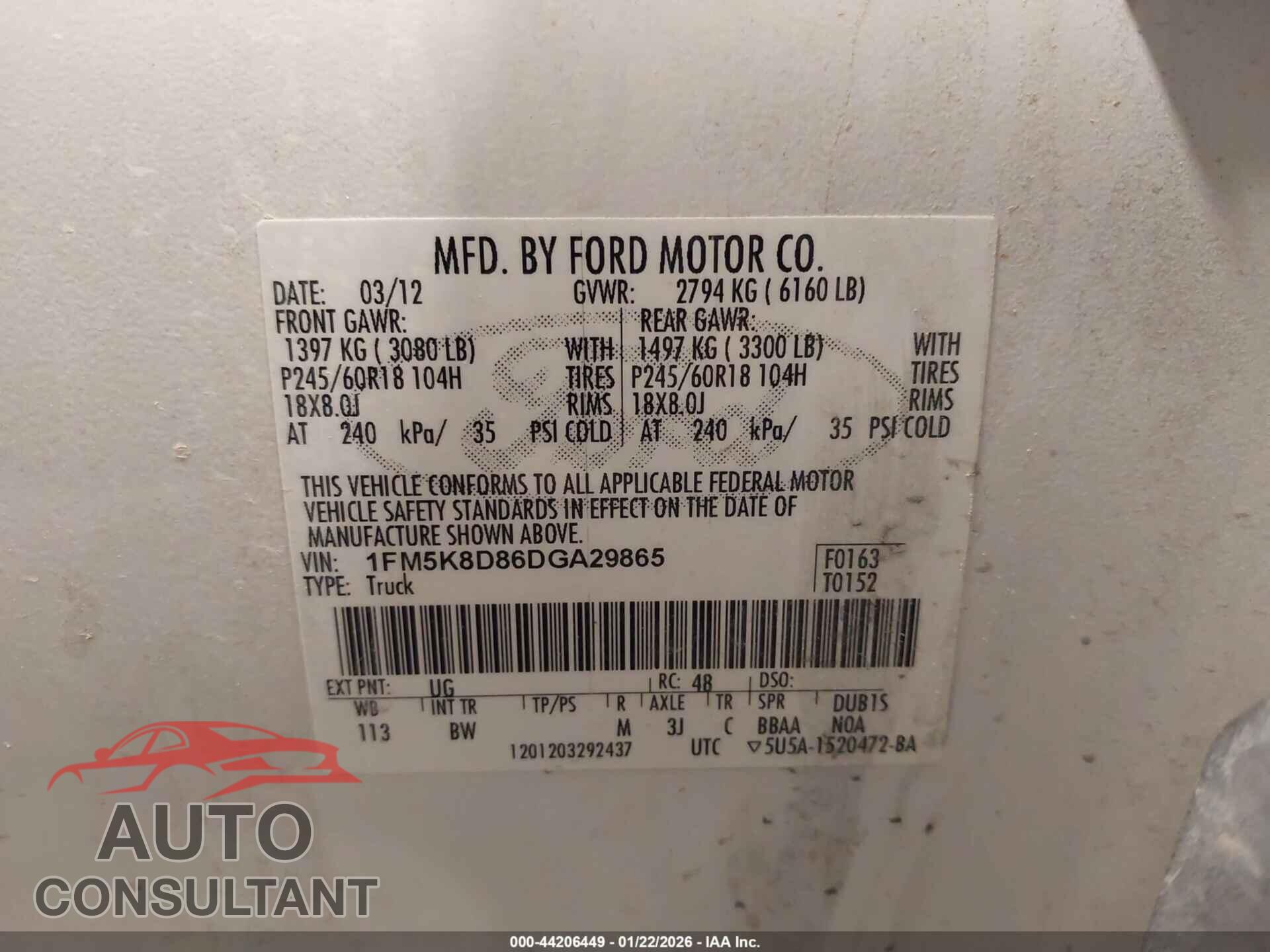 FORD EXPLORER 2013 - 1FM5K8D86DGA29865