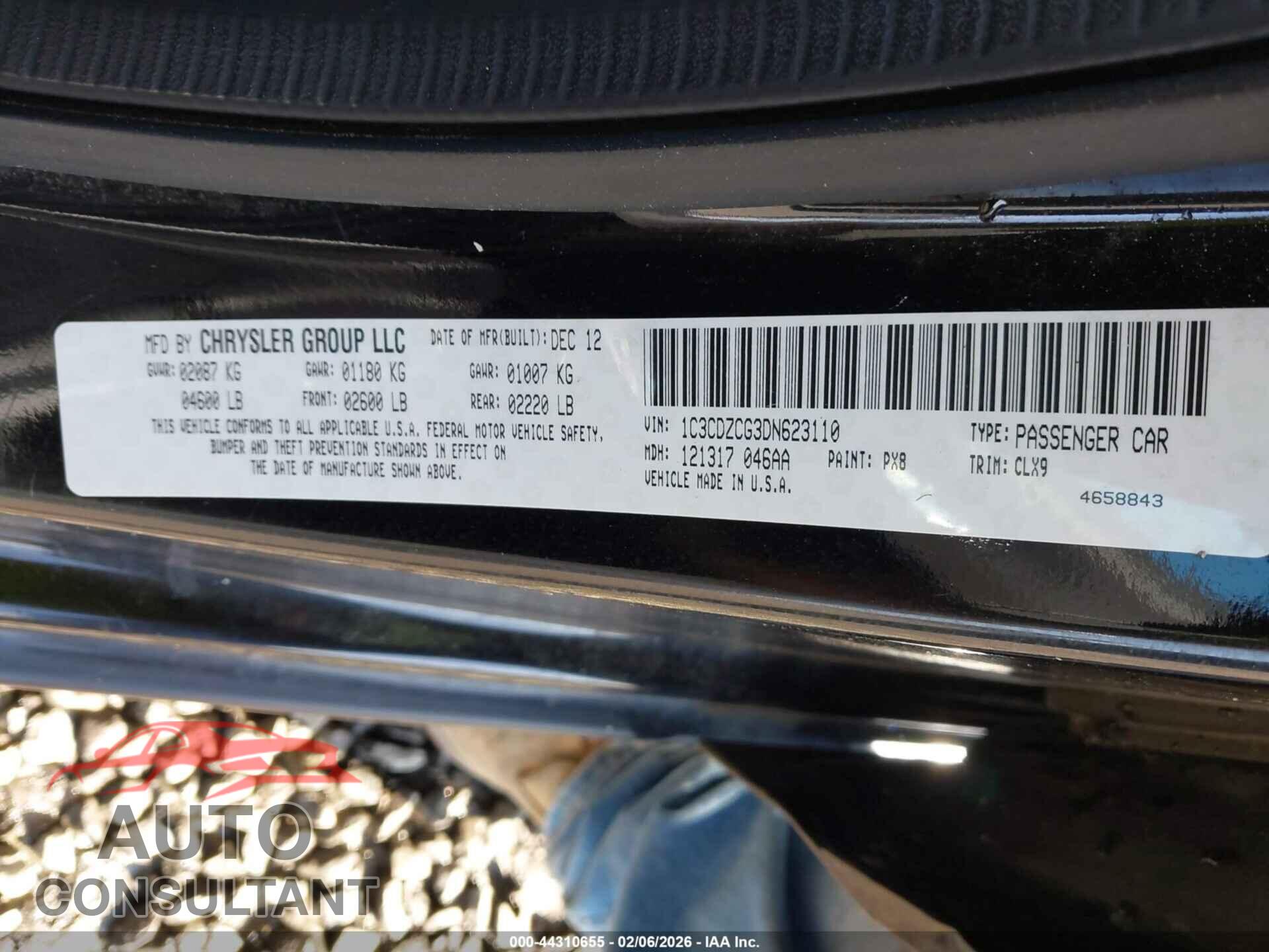 DODGE AVENGER 2013 - 1C3CDZCG3DN623110
