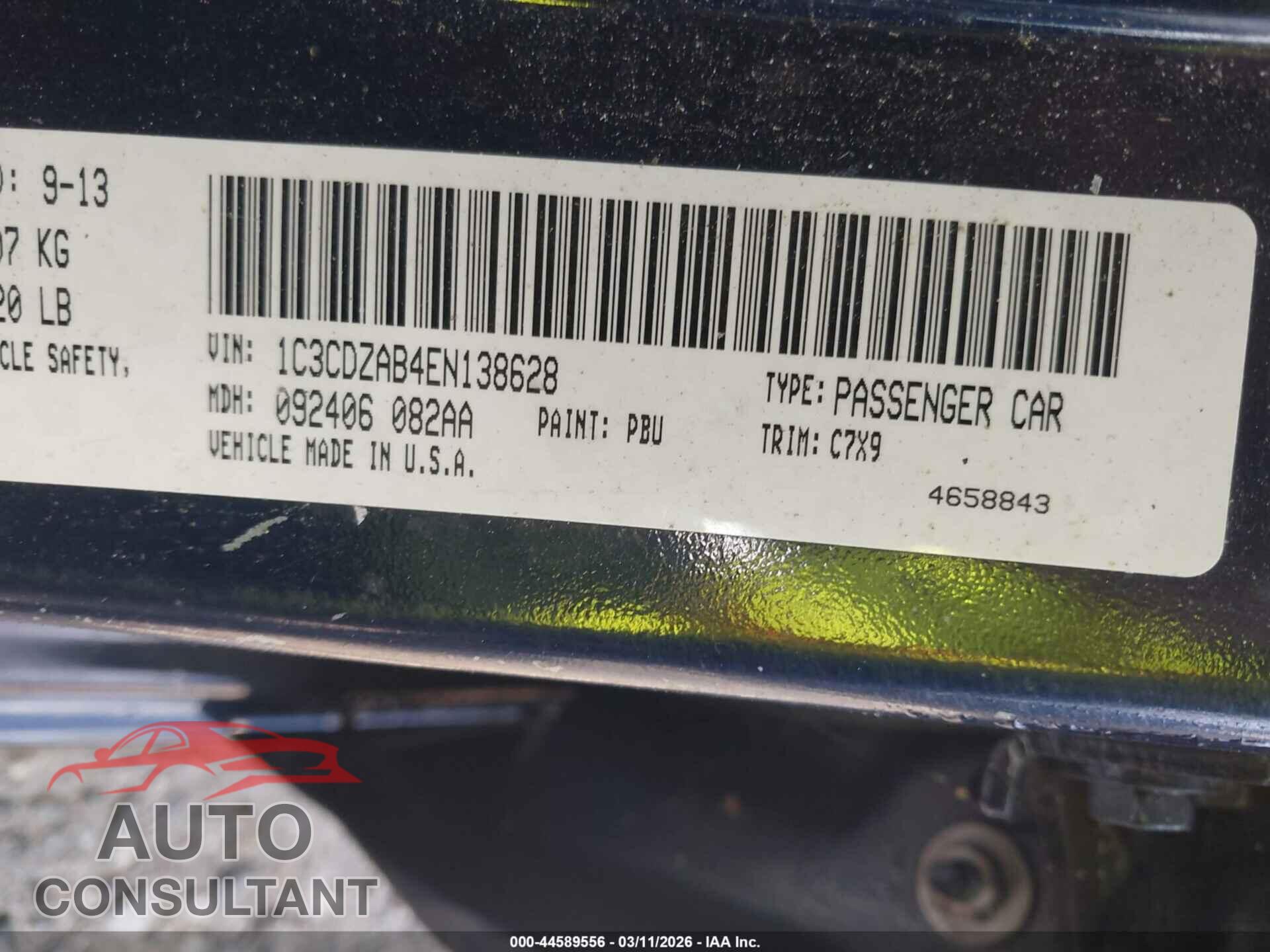 DODGE AVENGER 2014 - 1C3CDZAB4EN138628