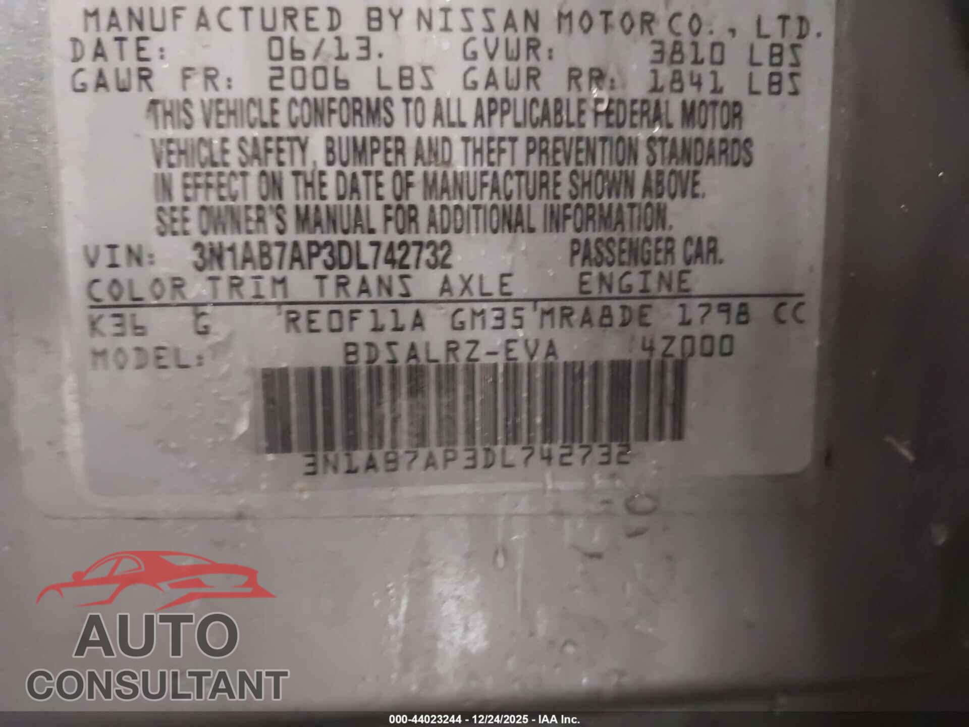 NISSAN SENTRA 2013 - 3N1AB7AP3DL742732