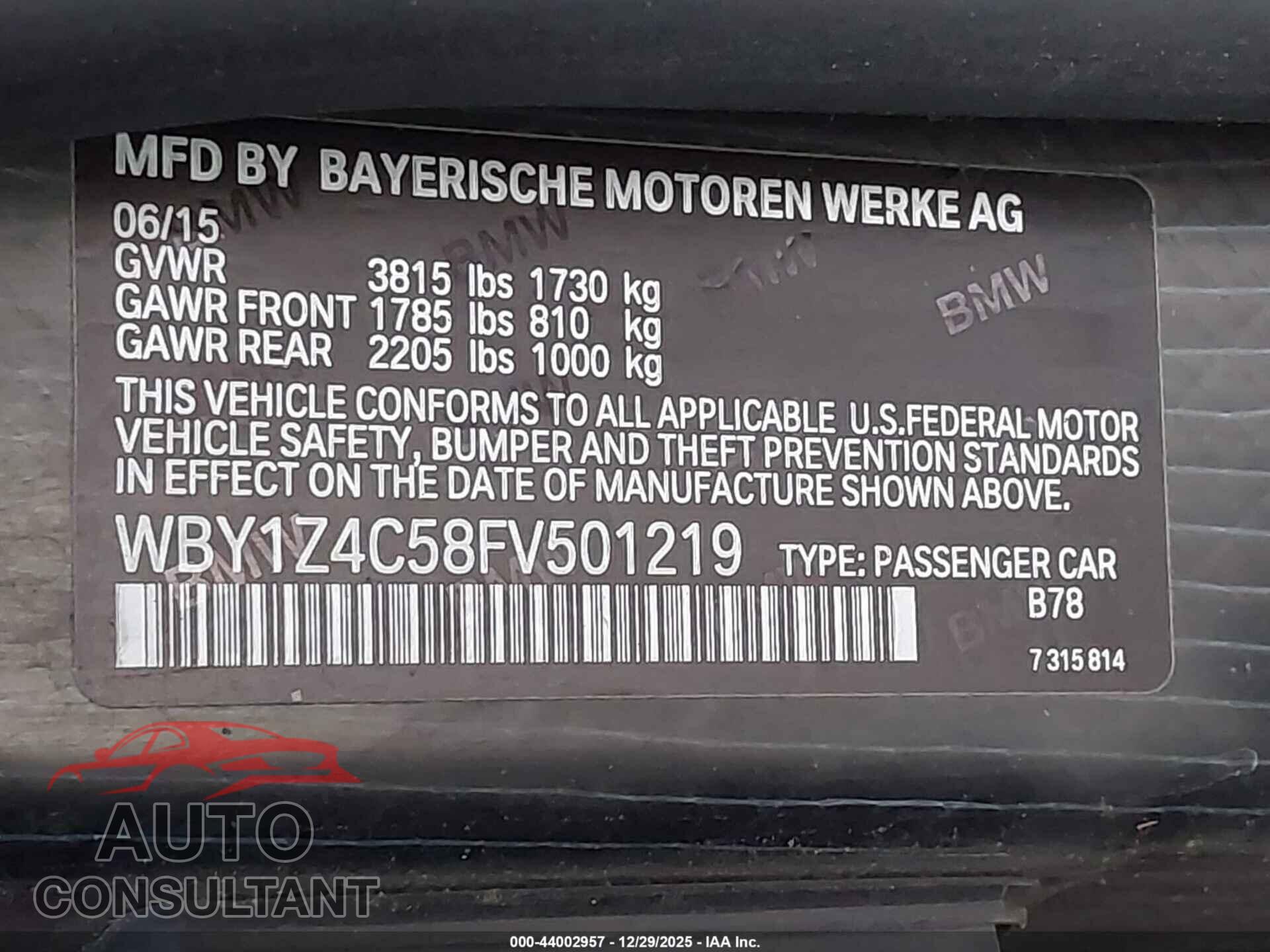 BMW I3 2015 - WBY1Z4C58FV501219