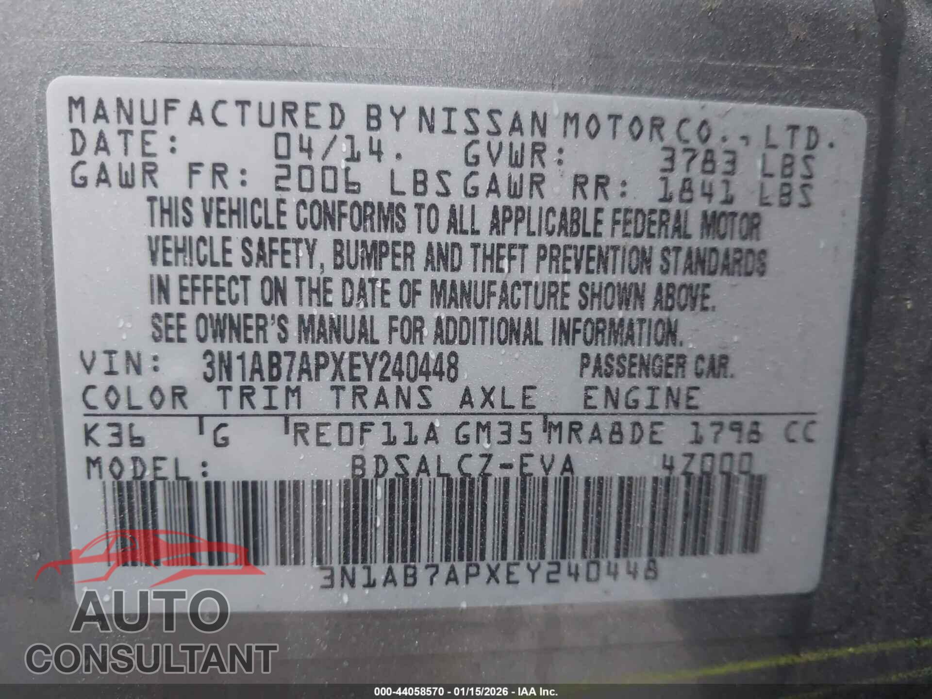 NISSAN SENTRA 2014 - 3N1AB7APXEY240448