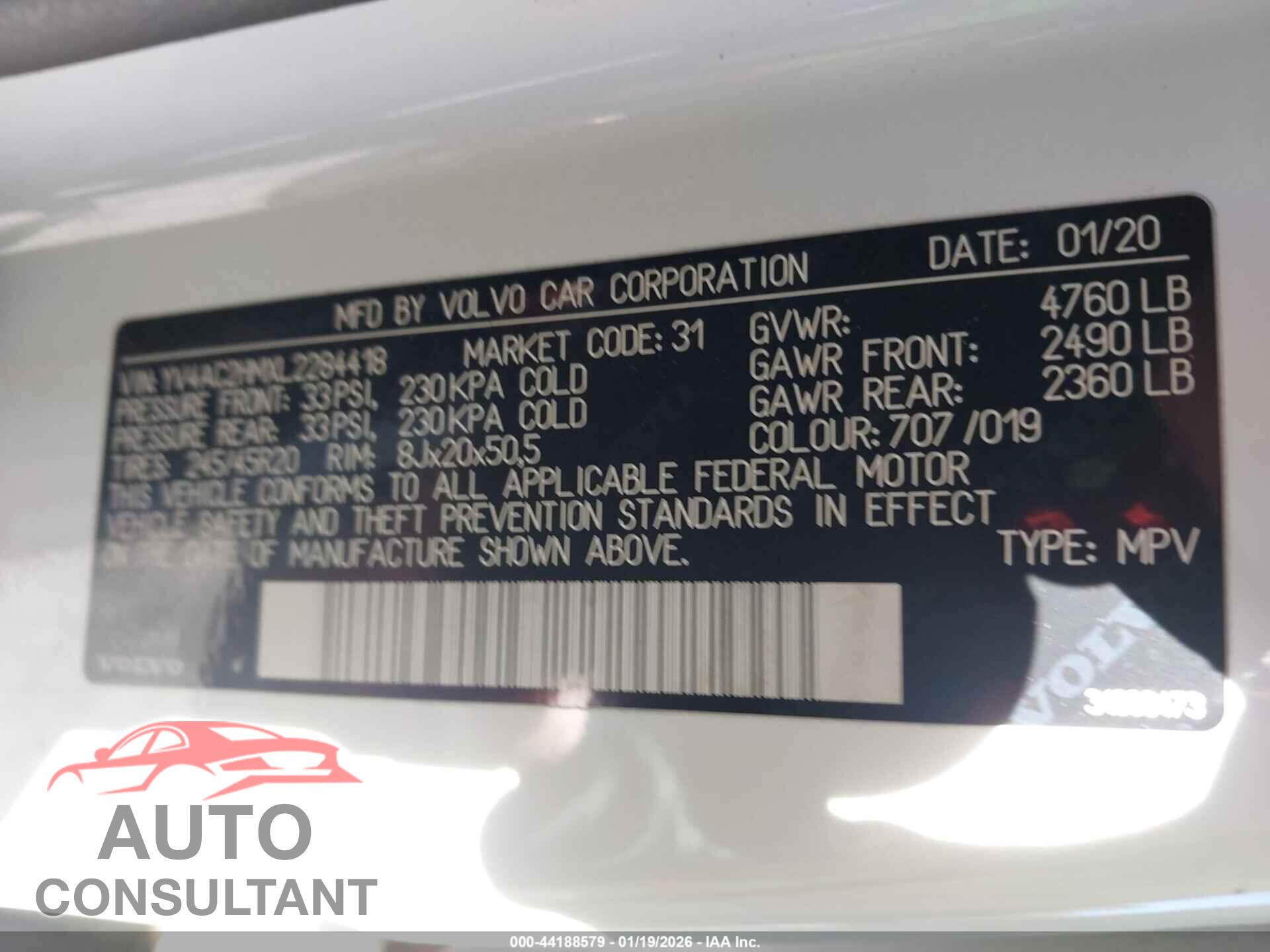 VOLVO XC40 2020 - YV4AC2HMXL2284418