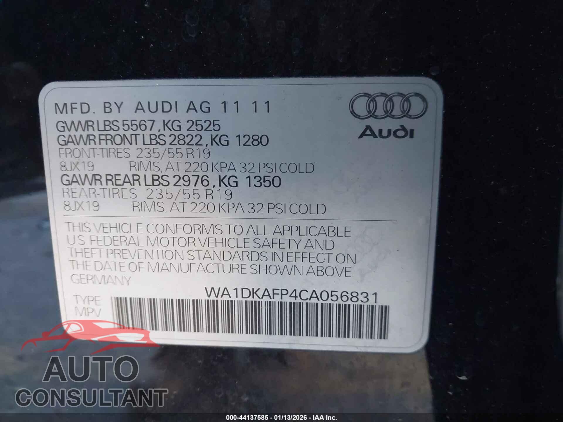 AUDI Q5 2012 - WA1DKAFP4CA056831