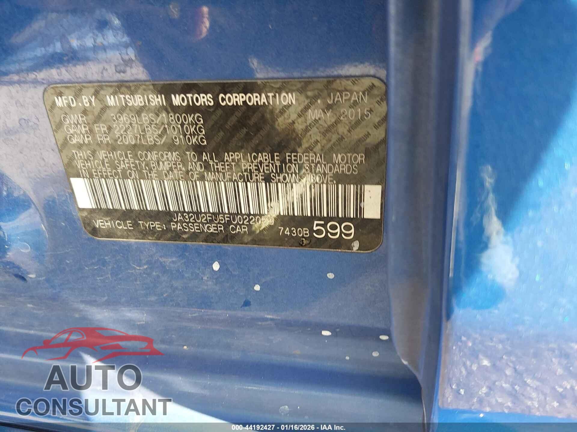MITSUBISHI LANCER 2015 - JA32U2FU5FU022059
