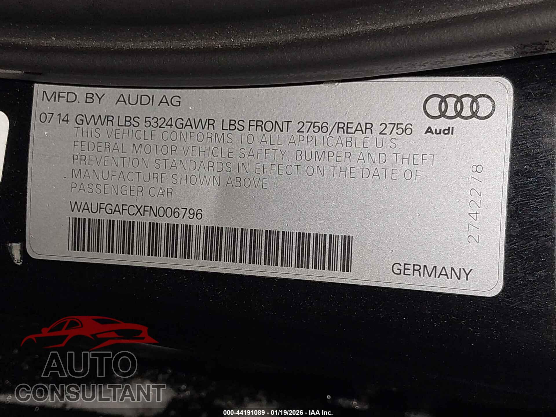 AUDI A6 2015 - WAUFGAFCXFN006796