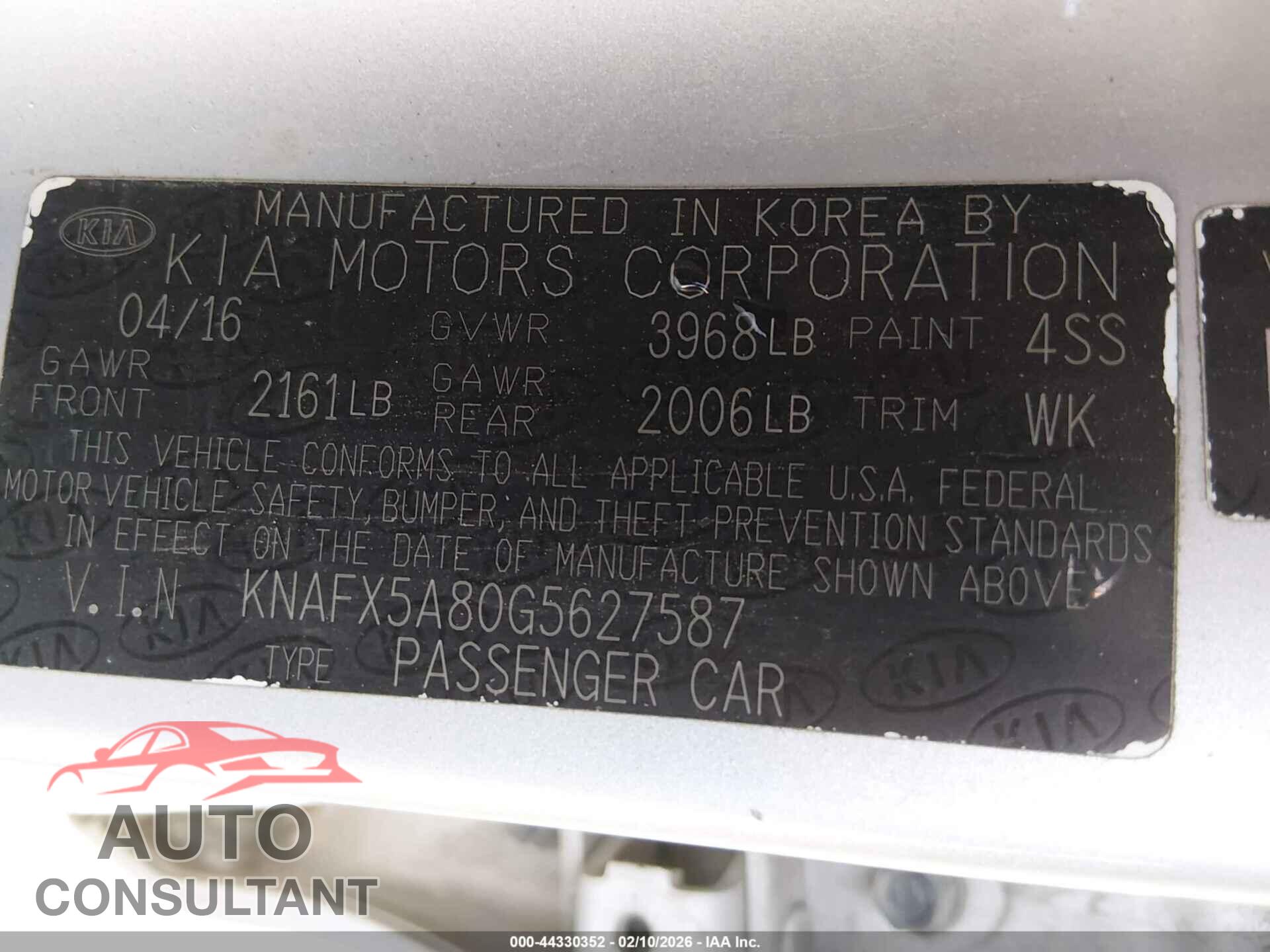 KIA FORTE 2016 - KNAFX5A80G5627587