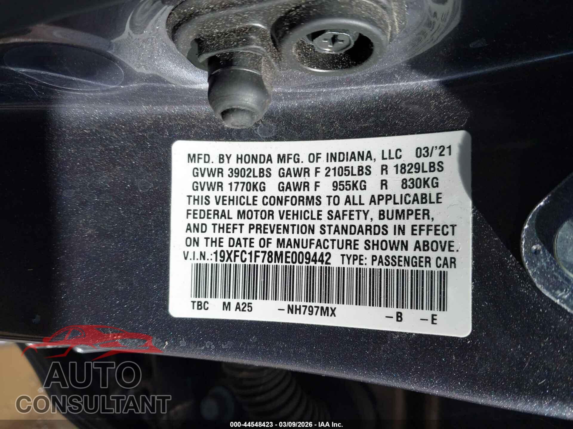 HONDA CIVIC 2021 - 19XFC1F78ME009442