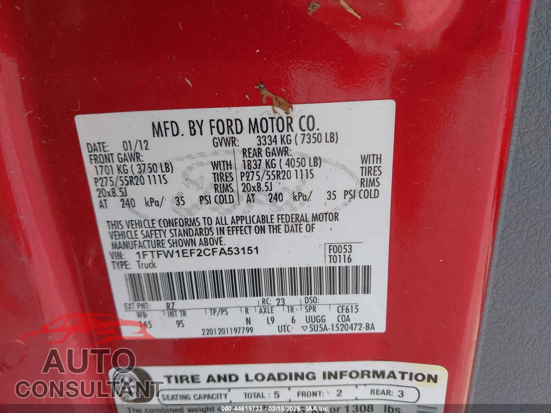 FORD F-150 2012 - 1FTFW1EF2CFA53151