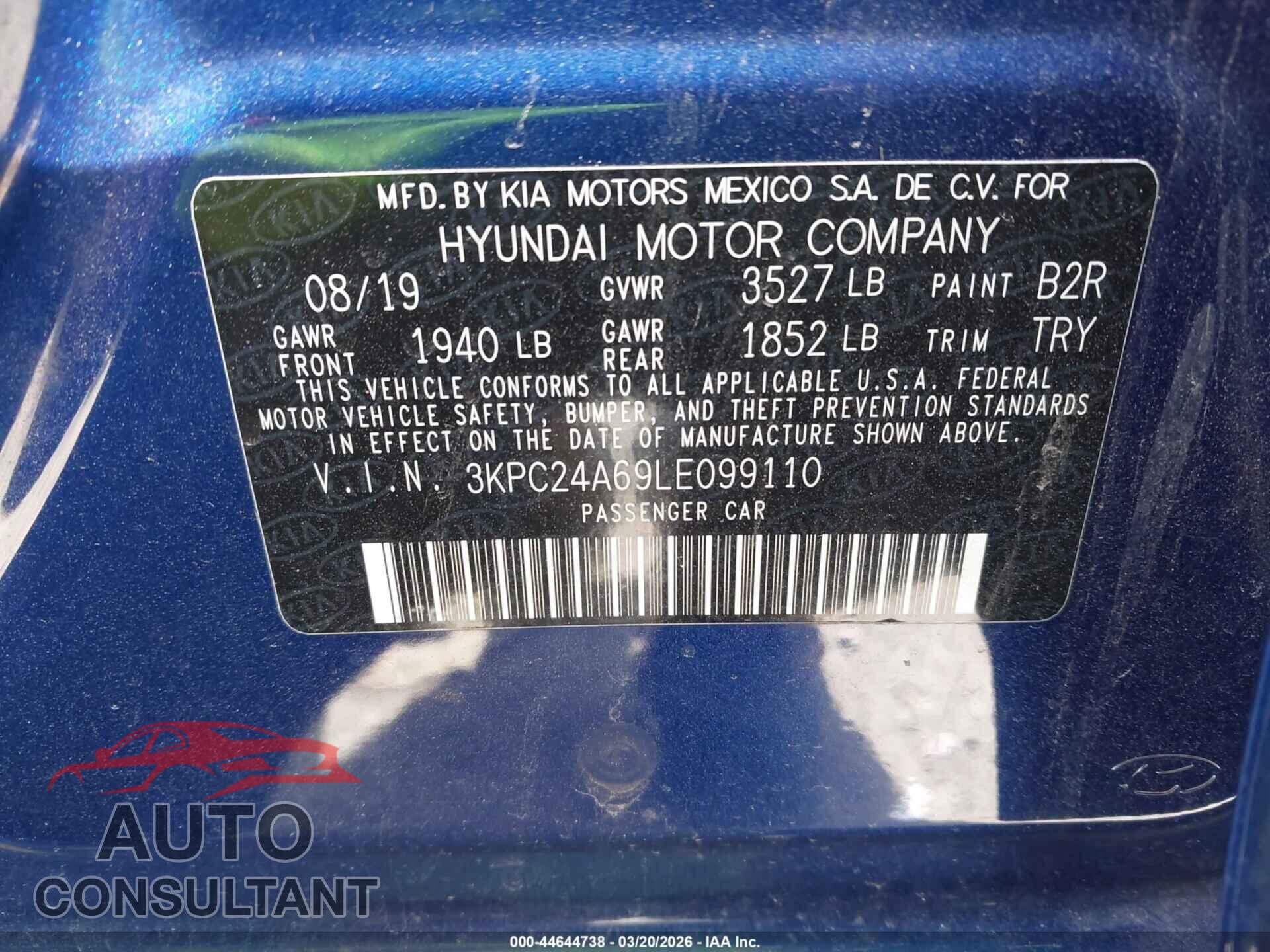 HYUNDAI ACCENT 2020 - 3KPC24A69LE099110