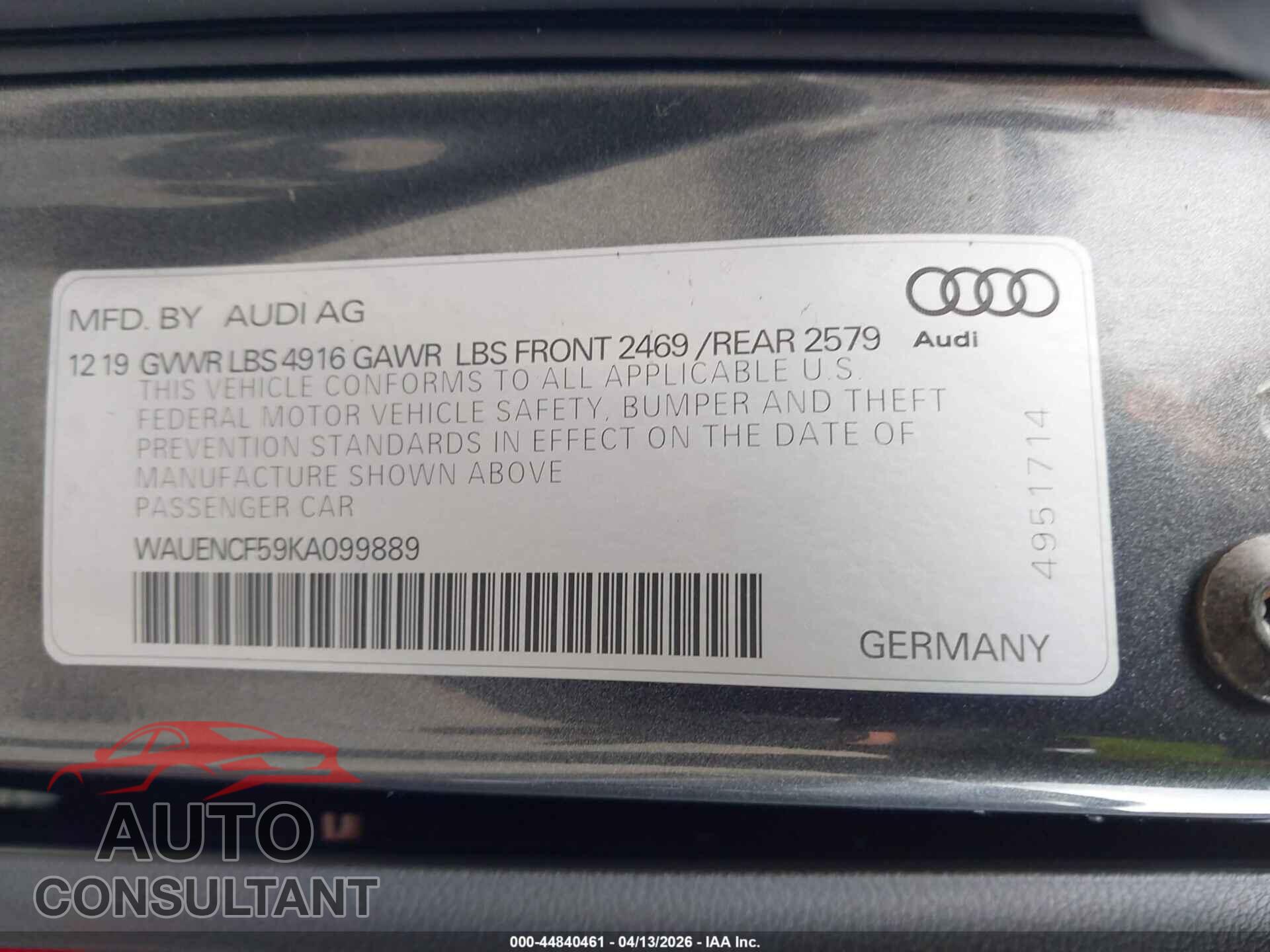 AUDI A5 2019 - WAUENCF59KA099889