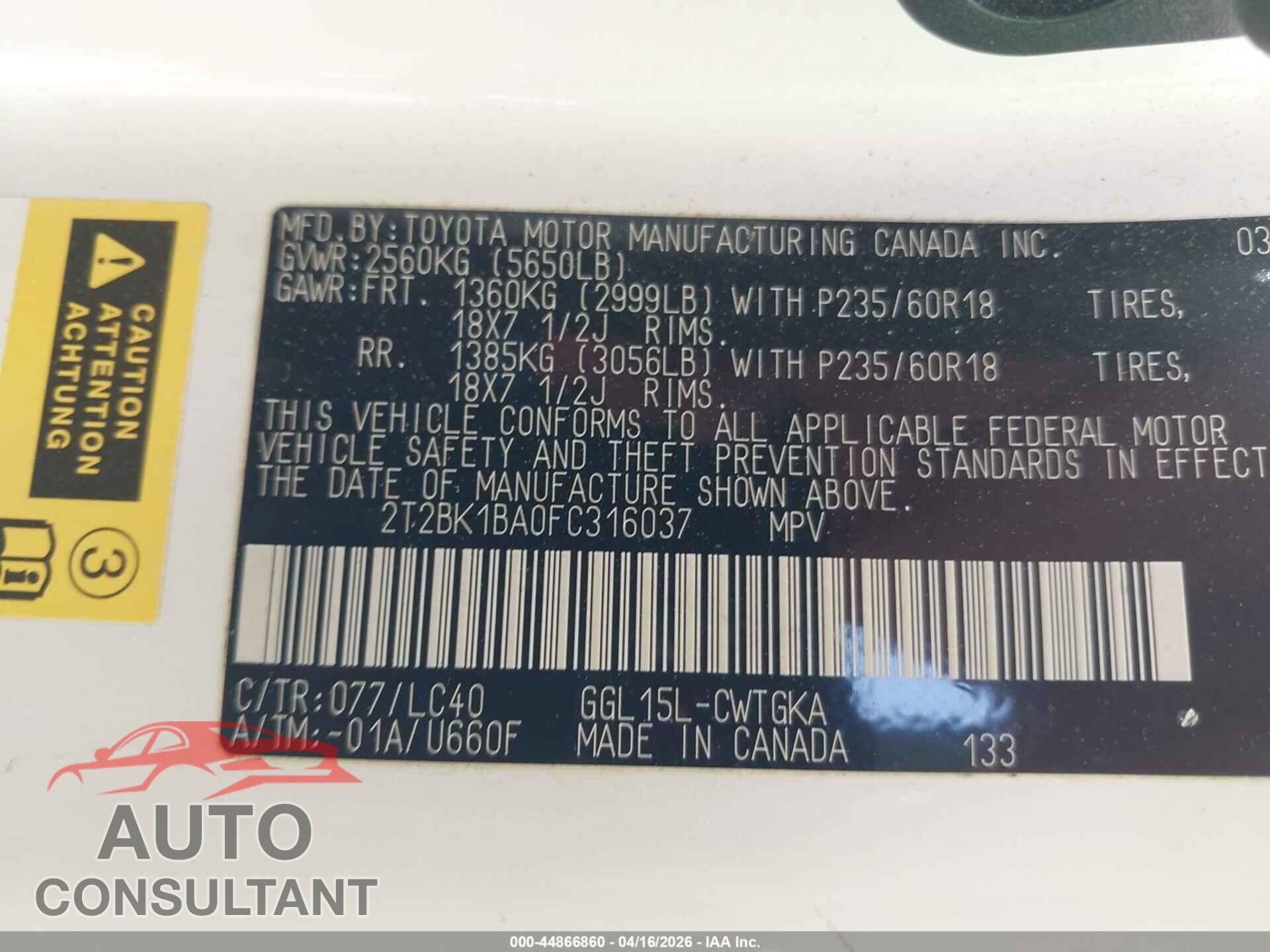 LEXUS RX 350 2015 - 2T2BK1BA0FC316037