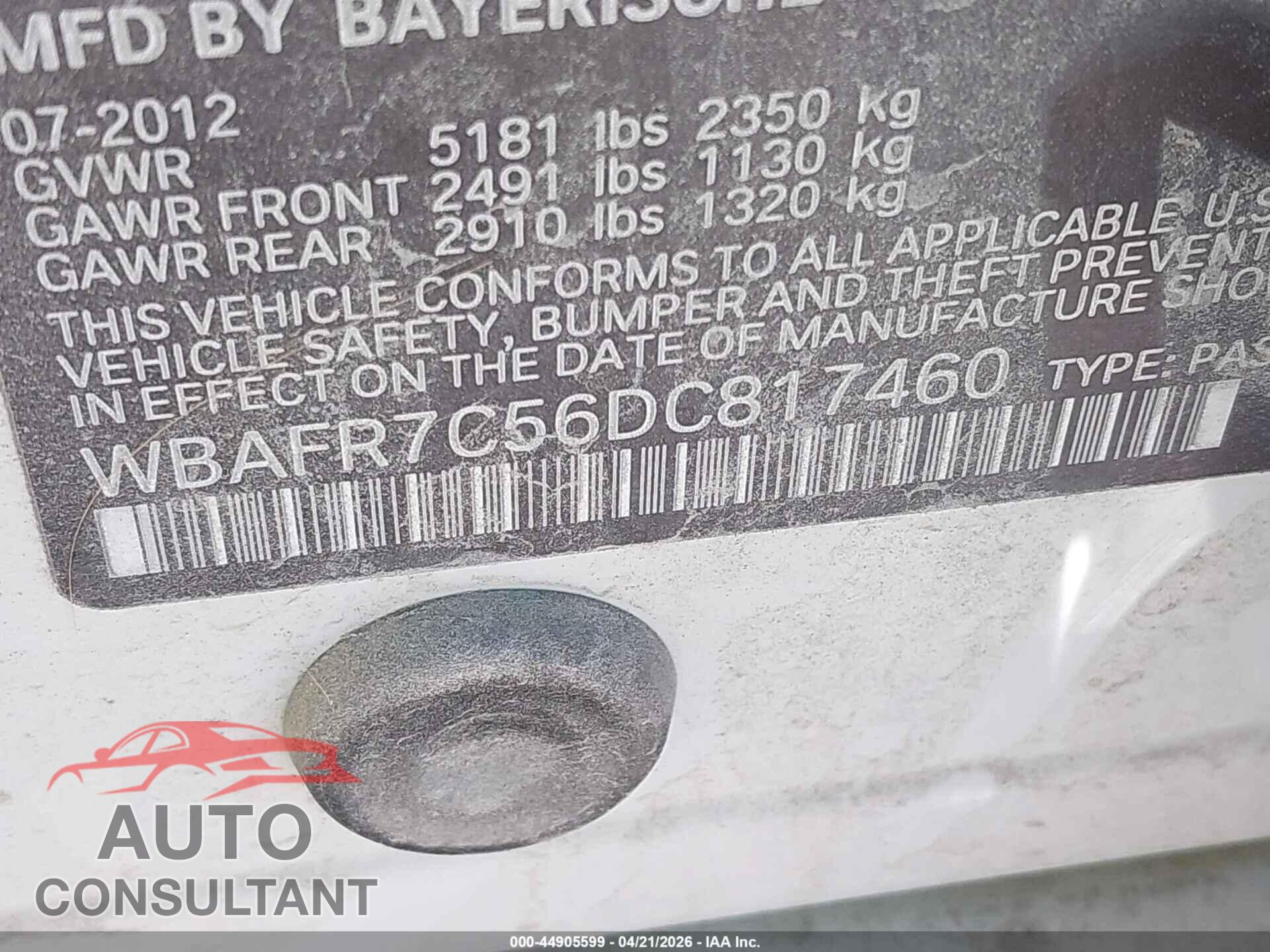BMW 535I 2013 - WBAFR7C56DC817460