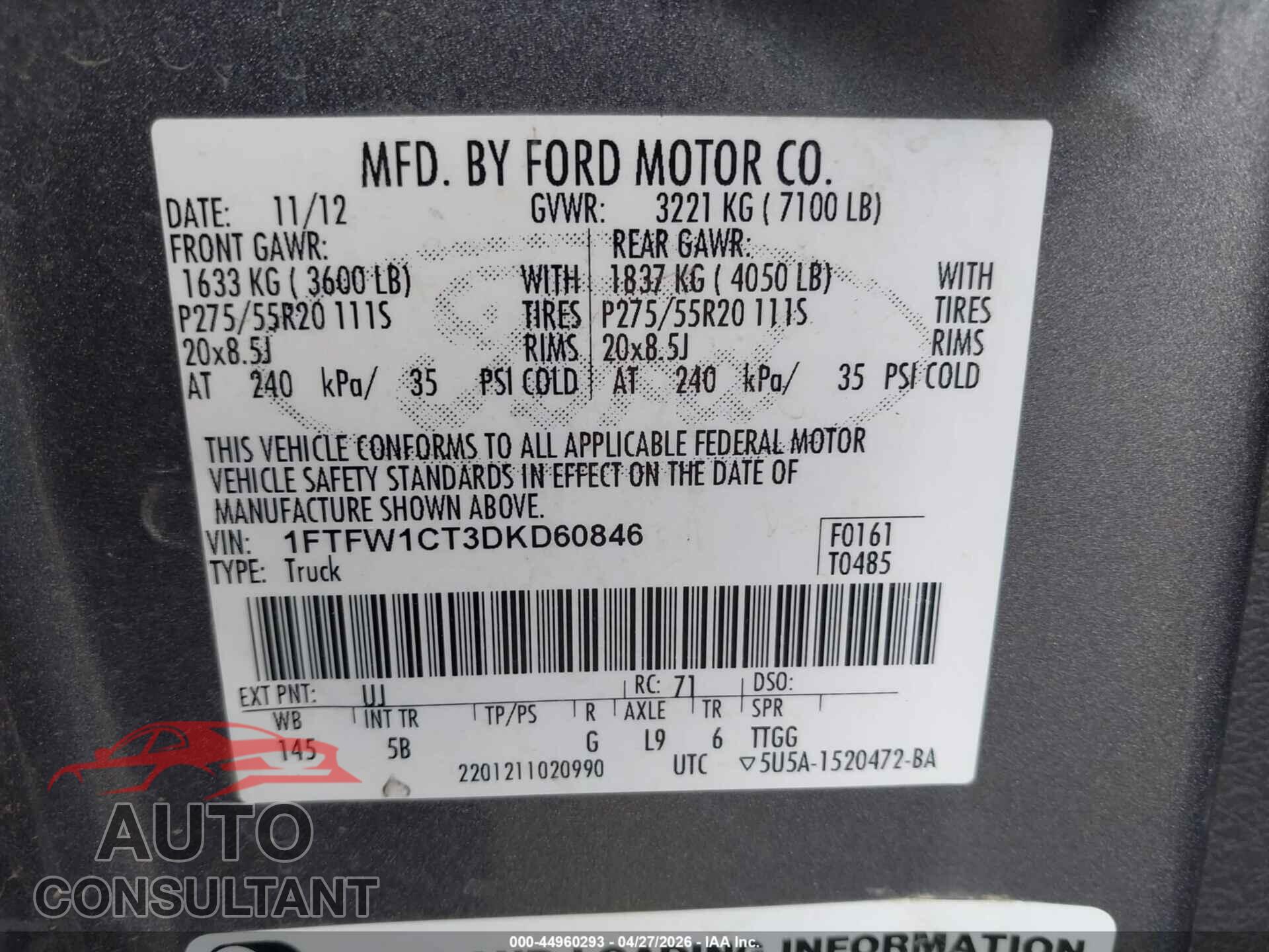 FORD F-150 2013 - 1FTFW1CT3DKD60846