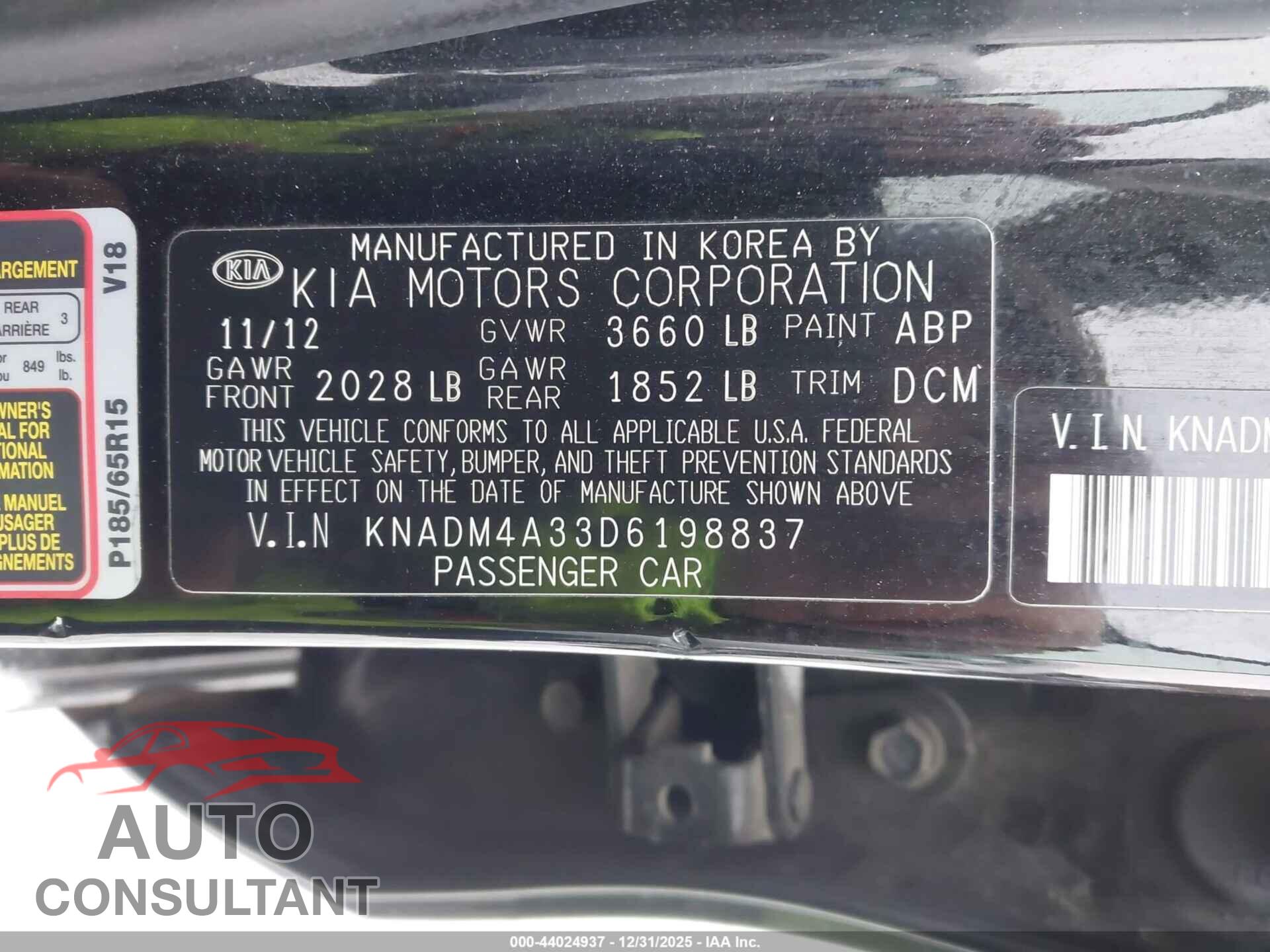 KIA RIO 2013 - KNADM4A33D6198837