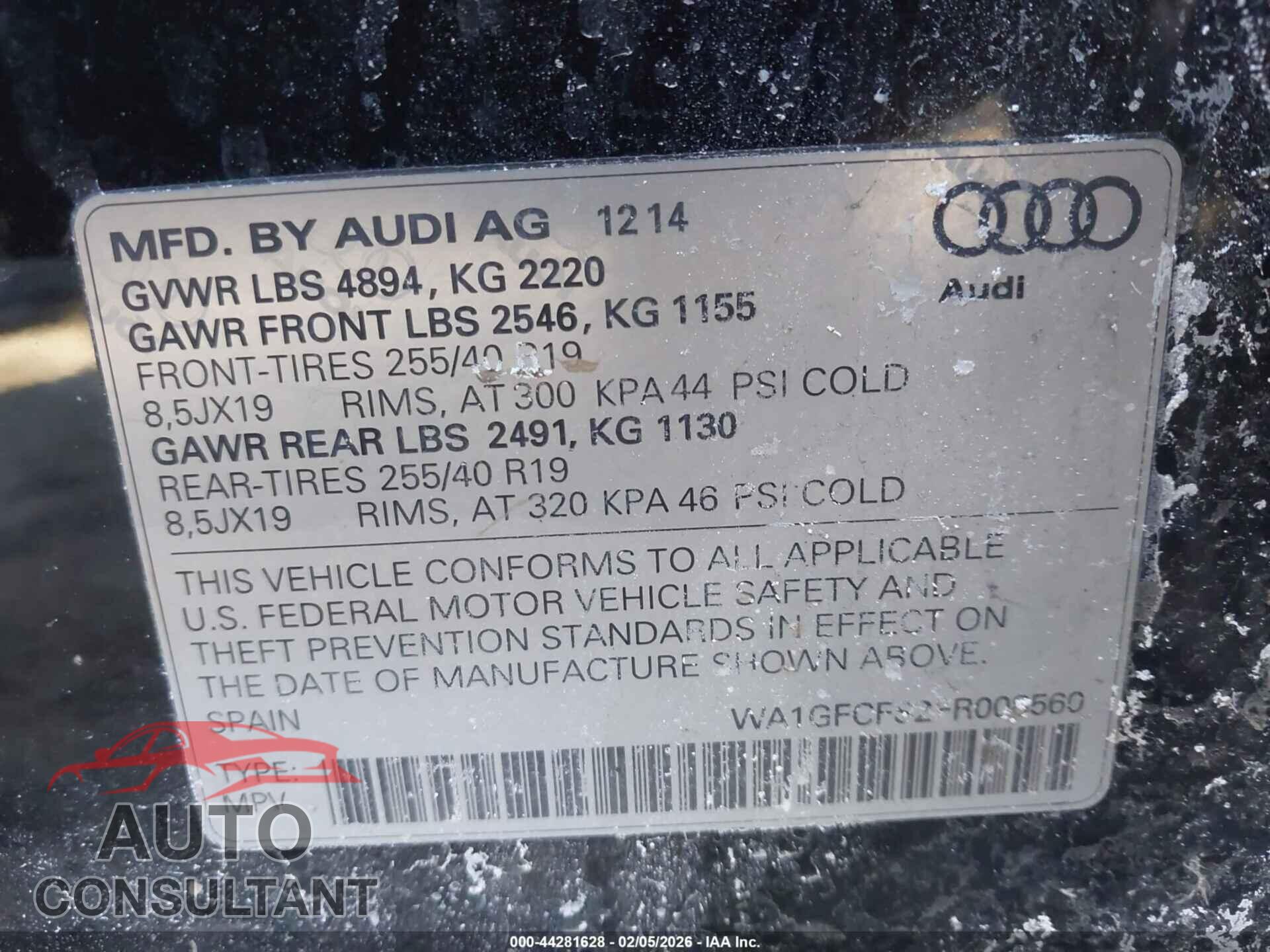 AUDI Q3 2015 - WA1GFCFS2FR008560