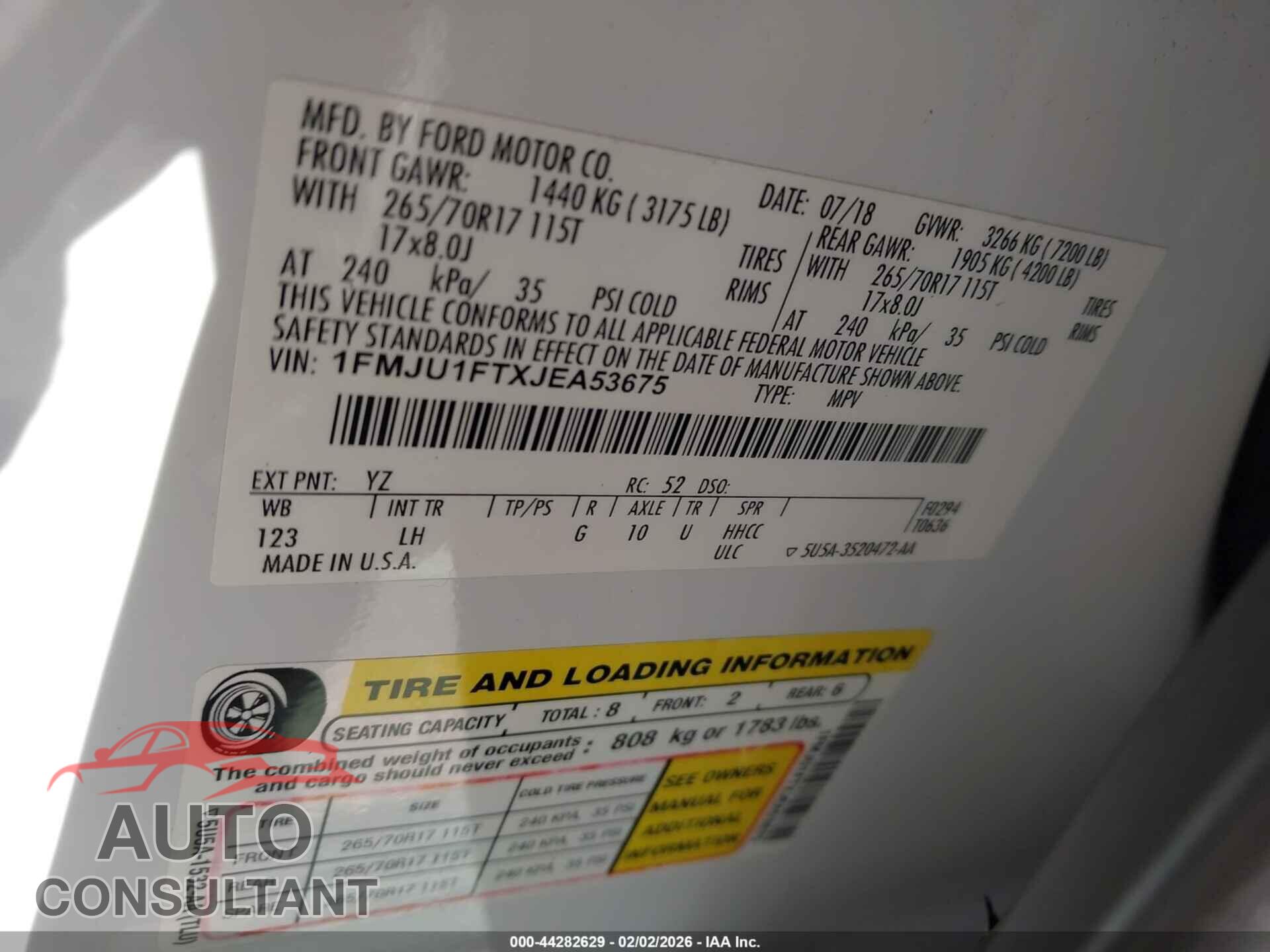 FORD EXPEDITION 2018 - 1FMJU1FTXJEA53675