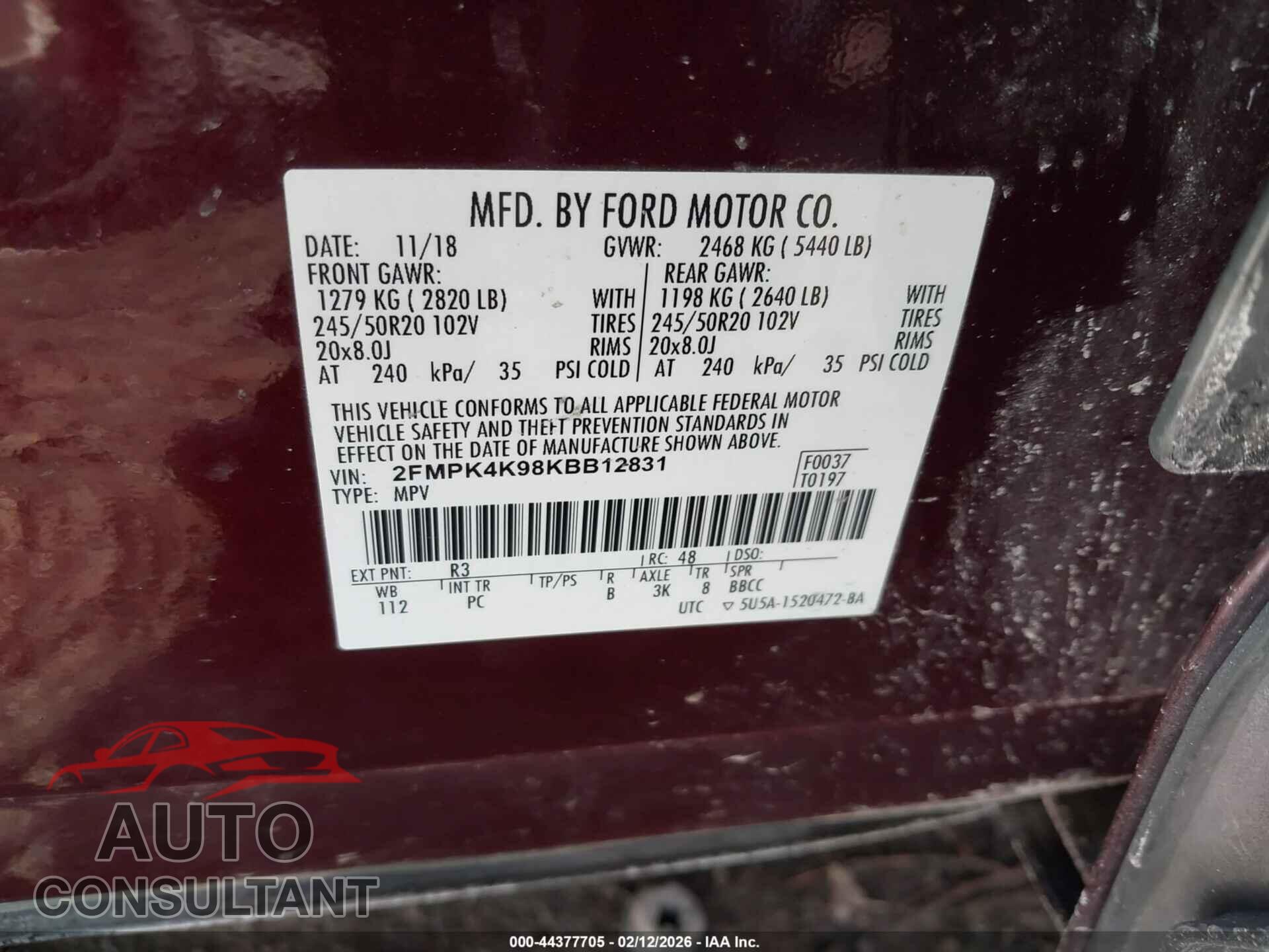 FORD EDGE 2019 - 2FMPK4K98KBB12831