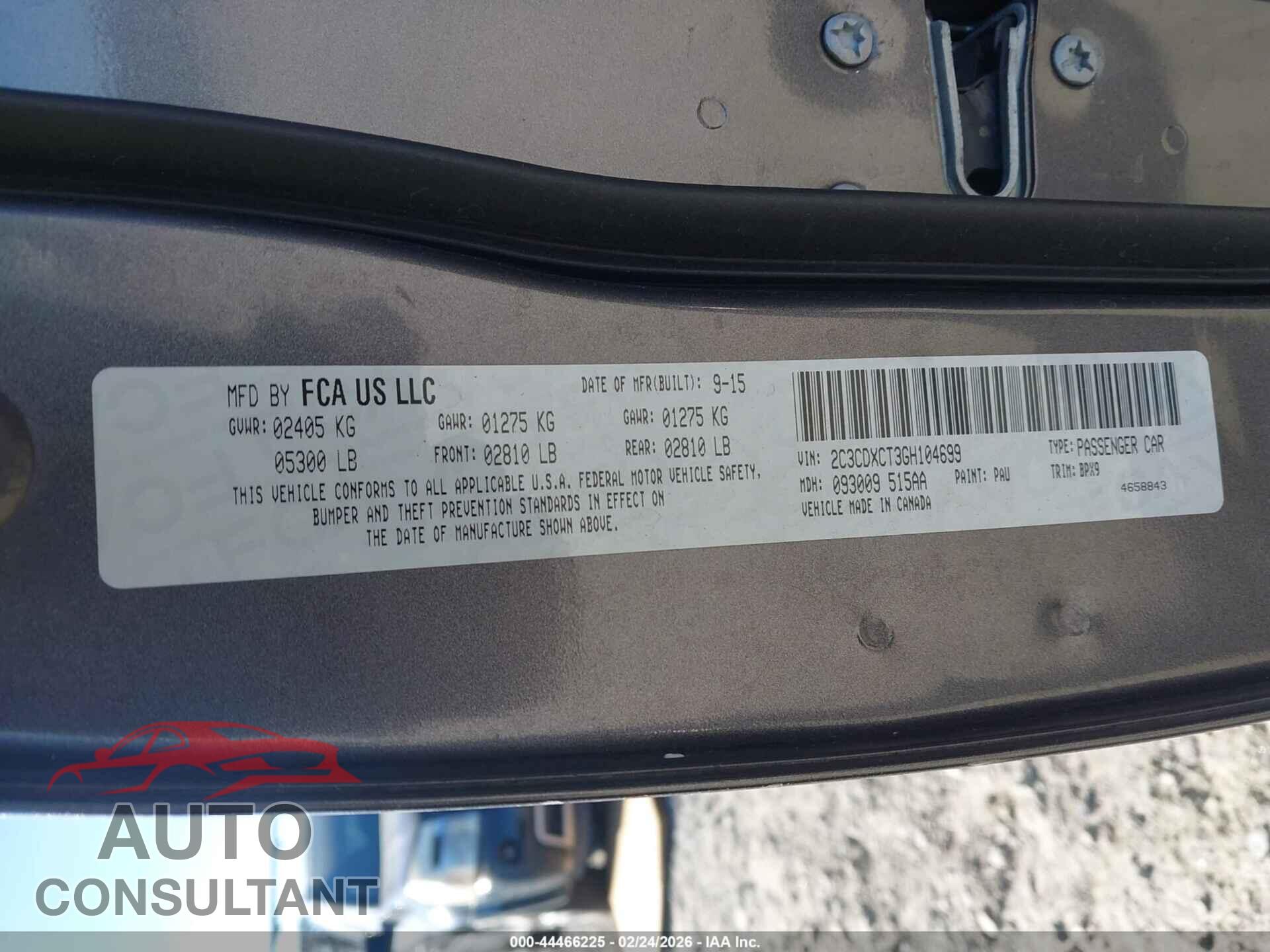 DODGE CHARGER 2016 - 2C3CDXCT3GH104699