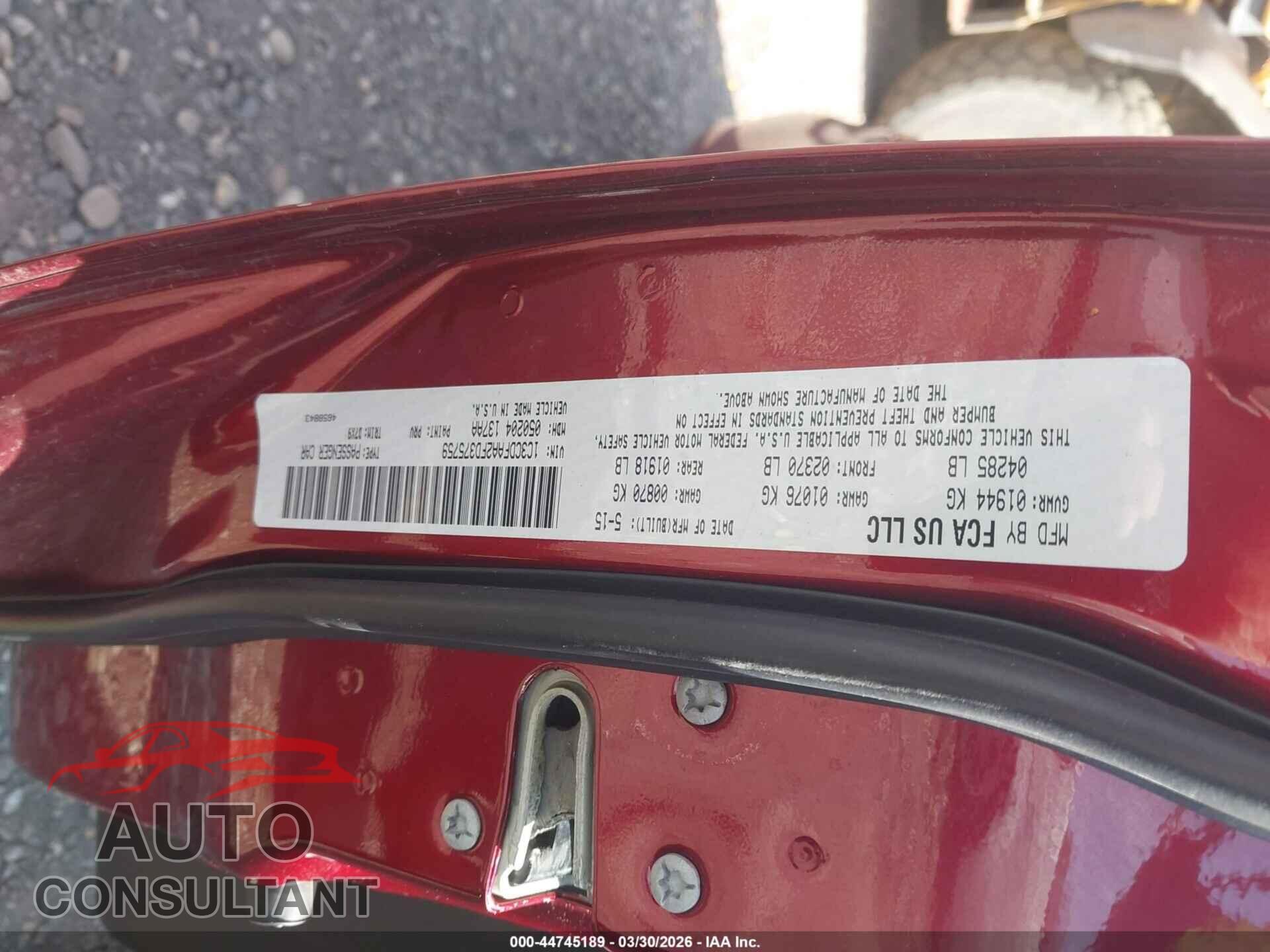 DODGE DART 2015 - 1C3CDFAA2FD375759