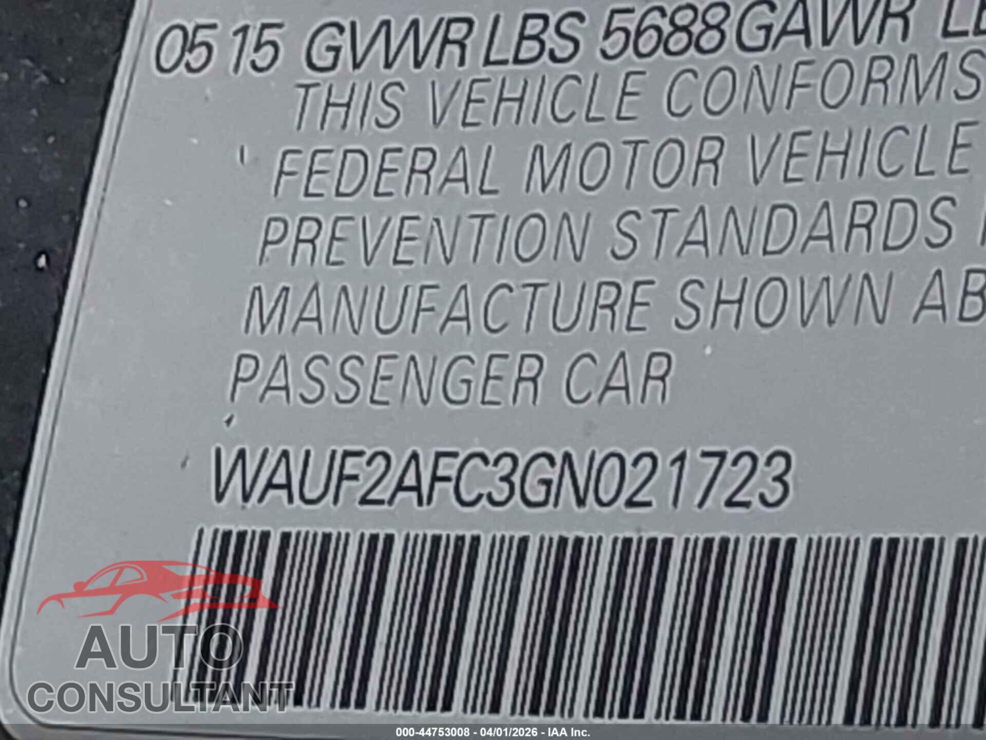 AUDI S6 2016 - WAUF2AFC3GN021723