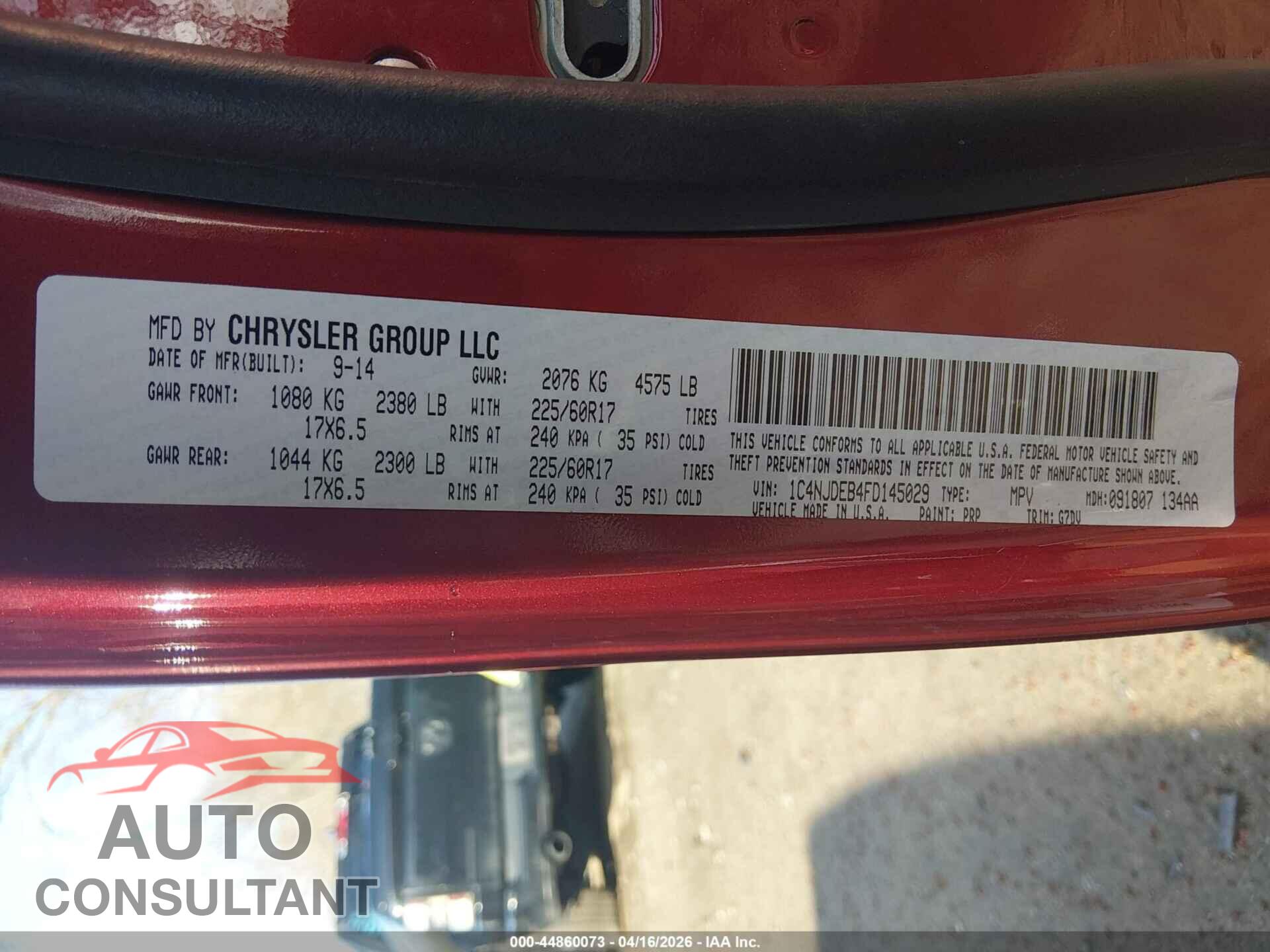 JEEP COMPASS 2015 - 1C4NJDEB4FD145029
