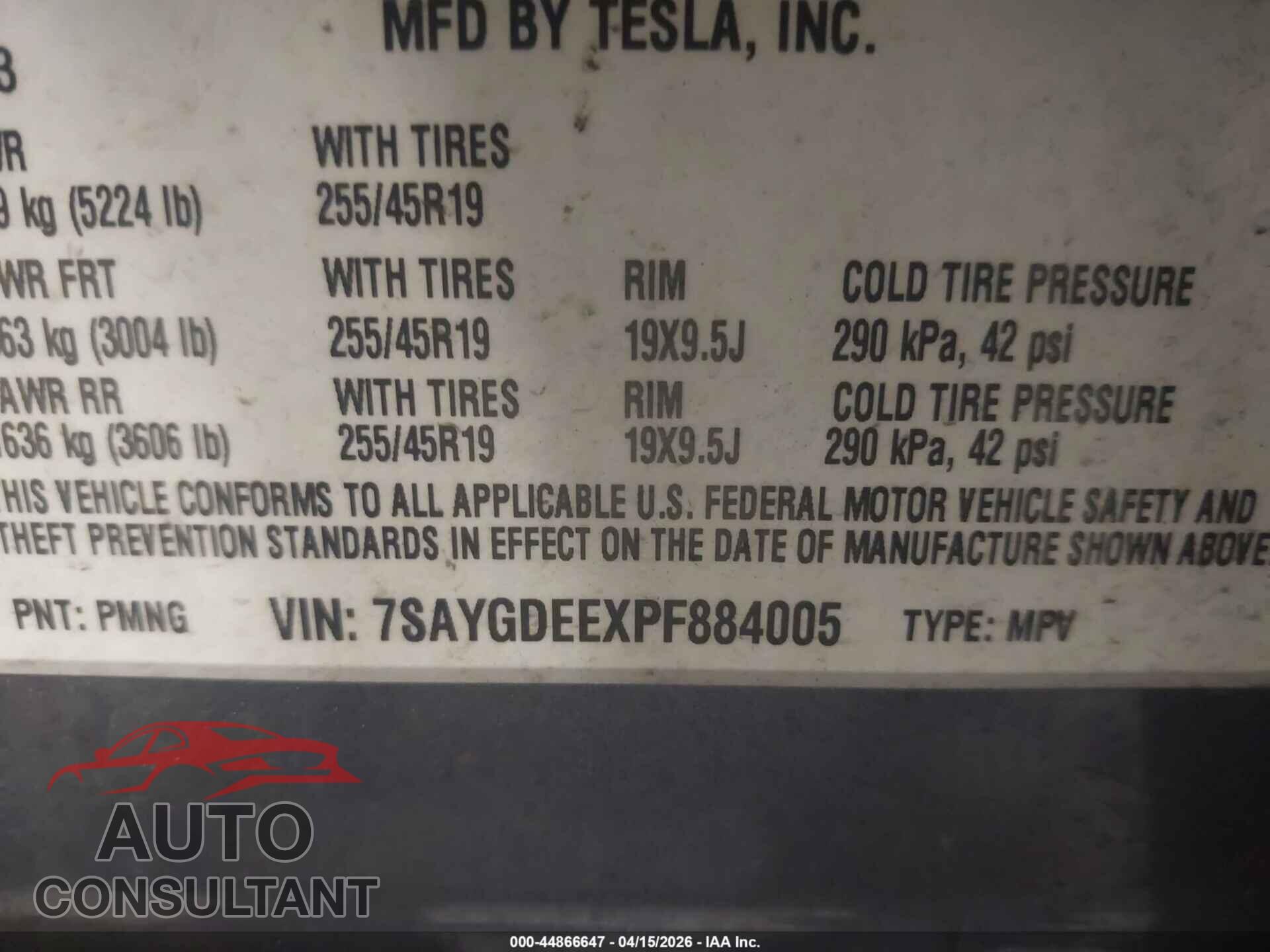 TESLA MODEL Y 2023 - 7SAYGDEEXPF884005