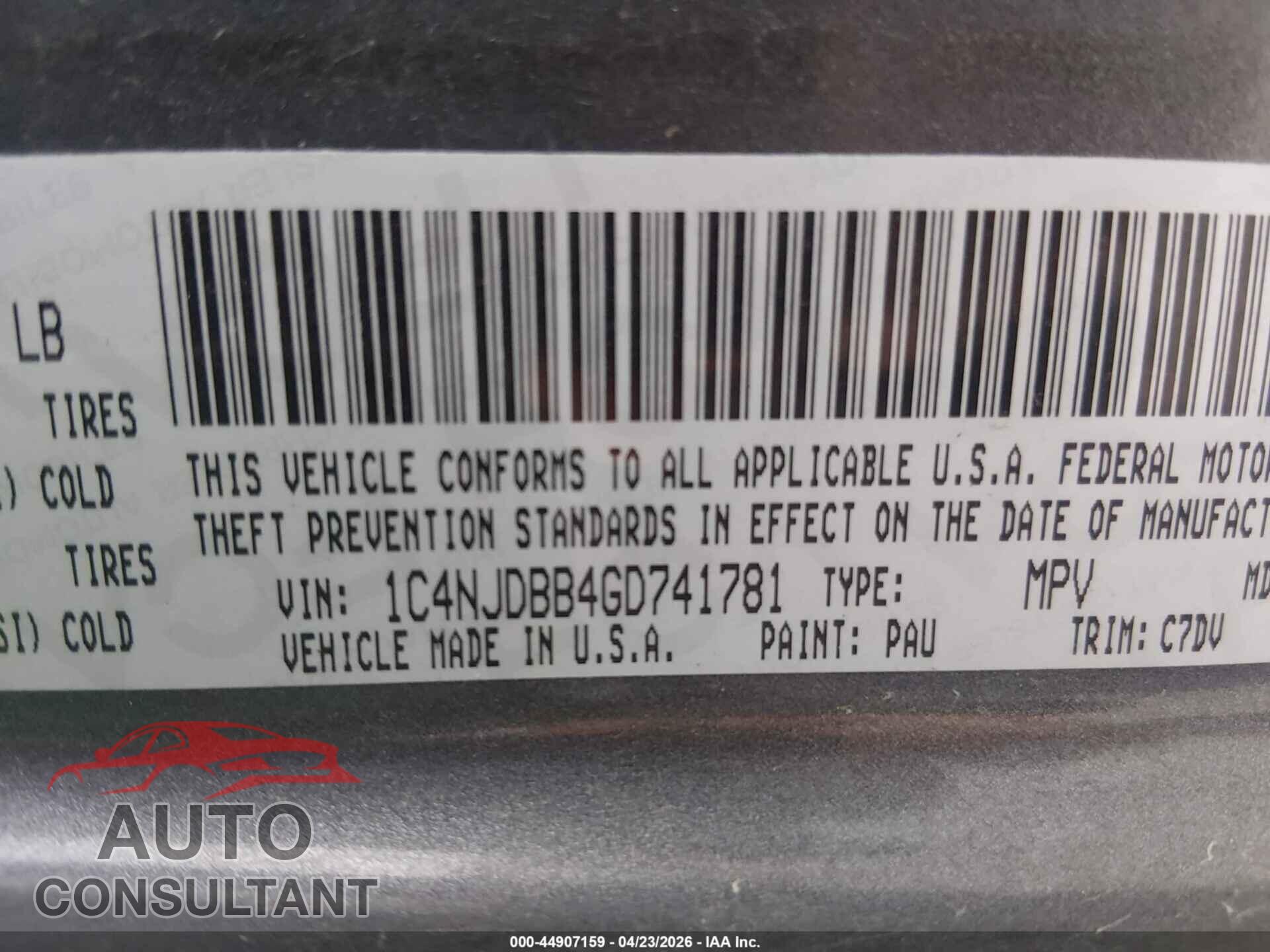 JEEP COMPASS 2016 - 1C4NJDBB4GD741781