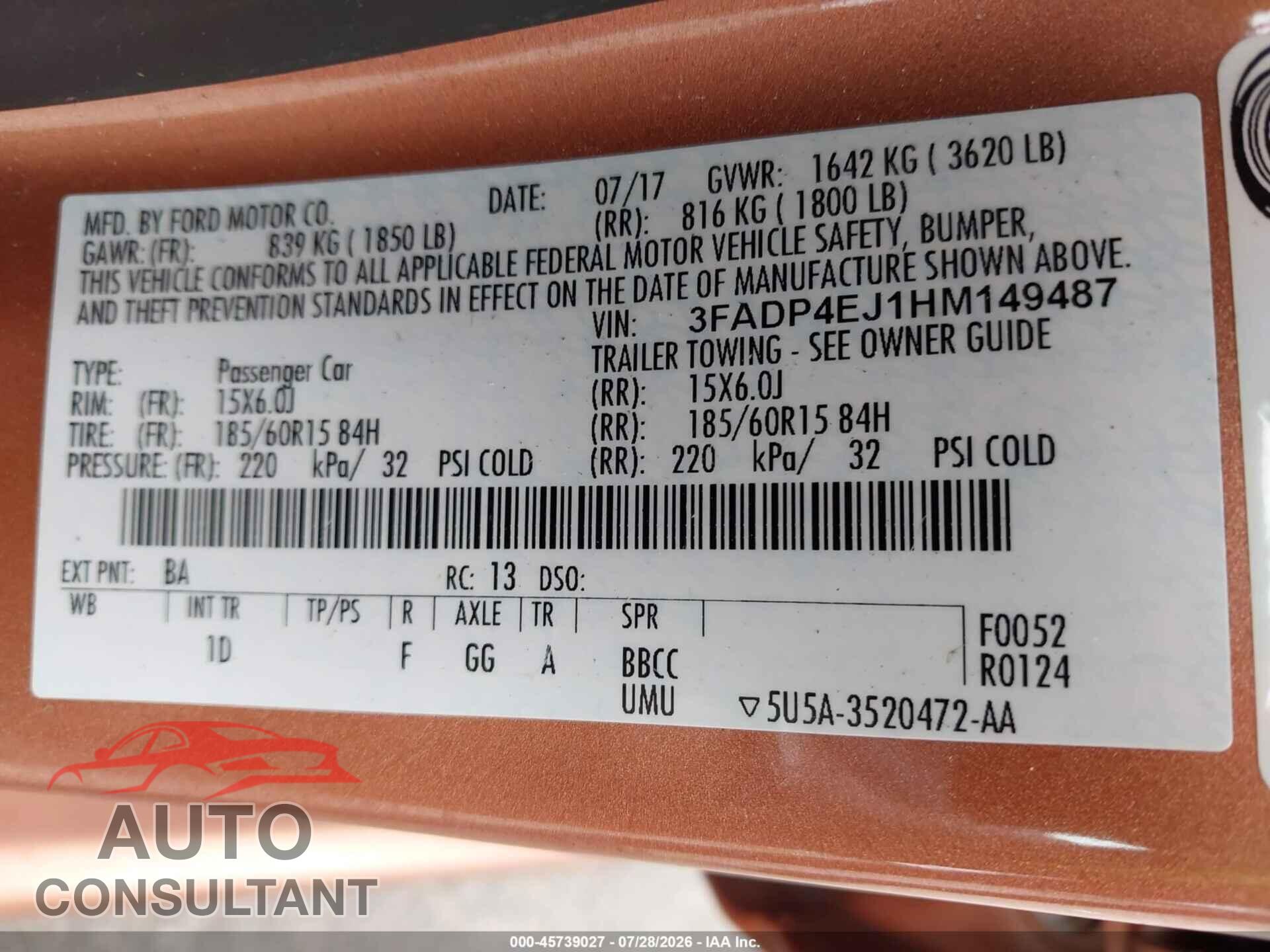 FORD FIESTA 2017 - 3FADP4EJ1HM149487