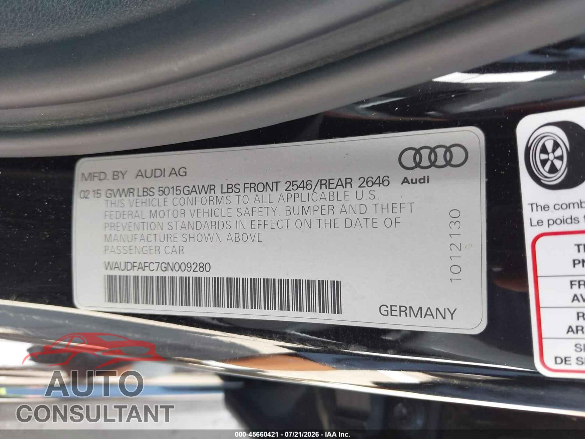 AUDI A6 2016 - WAUDFAFC7GN009280